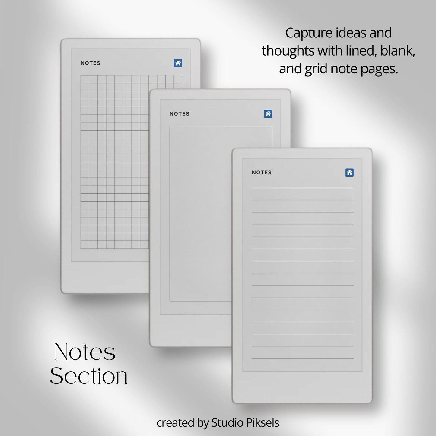 Hyperlinked brain dump notebook for reMarkable Paper Pro Move with list-style index and structured, lined, and open layouts.