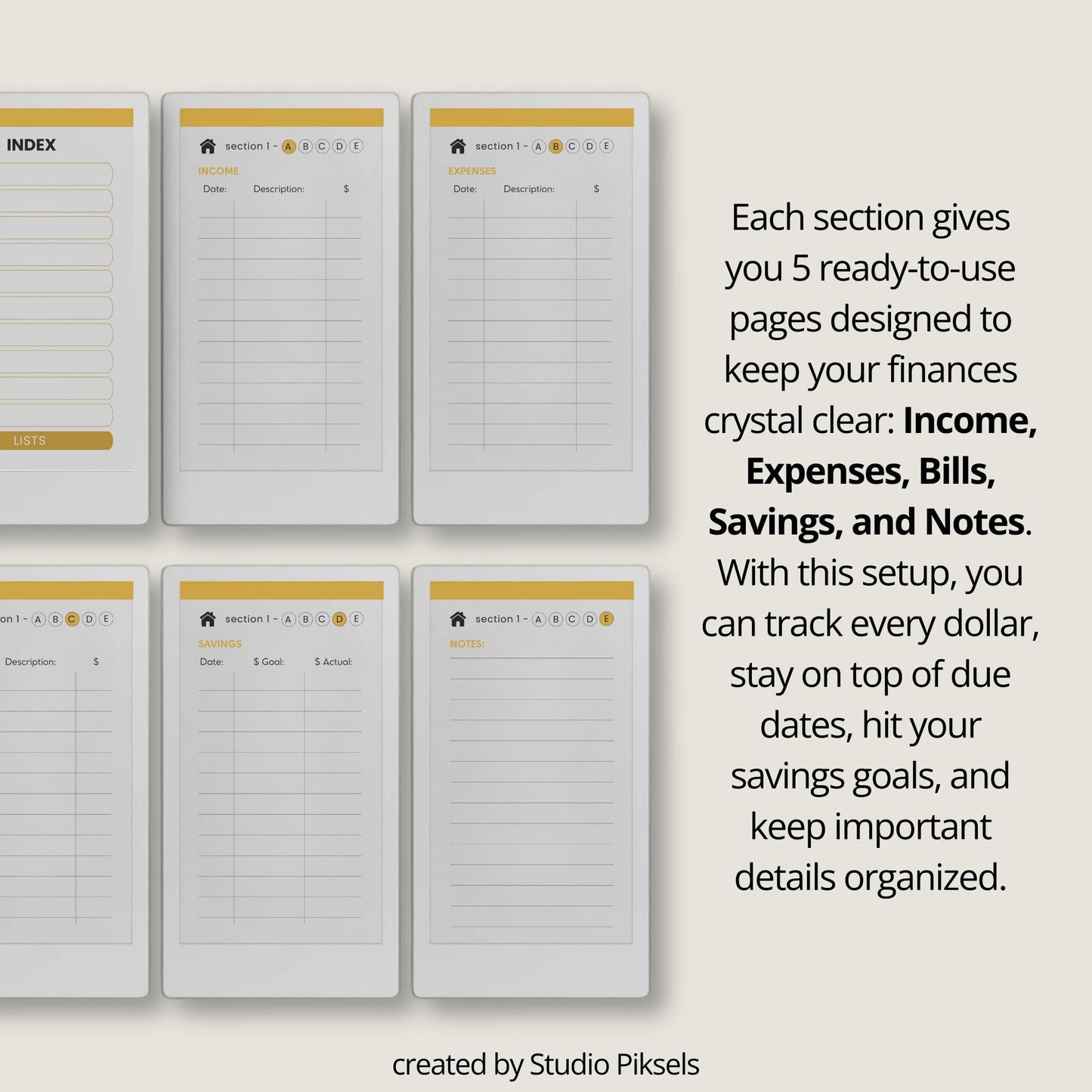 Budget planner for reMarkable Paper Pro Move with hyperlinked sections.