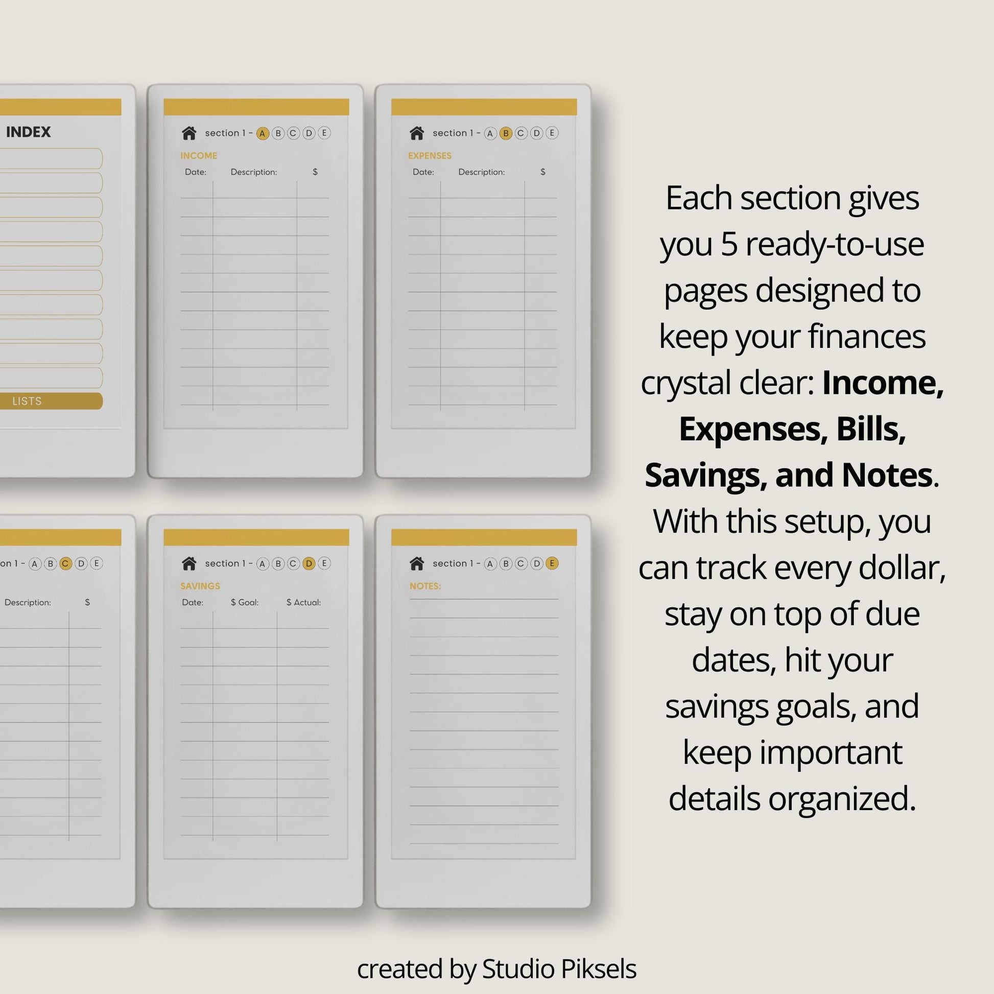 Budget planner for reMarkable Paper Pro Move with hyperlinked sections.