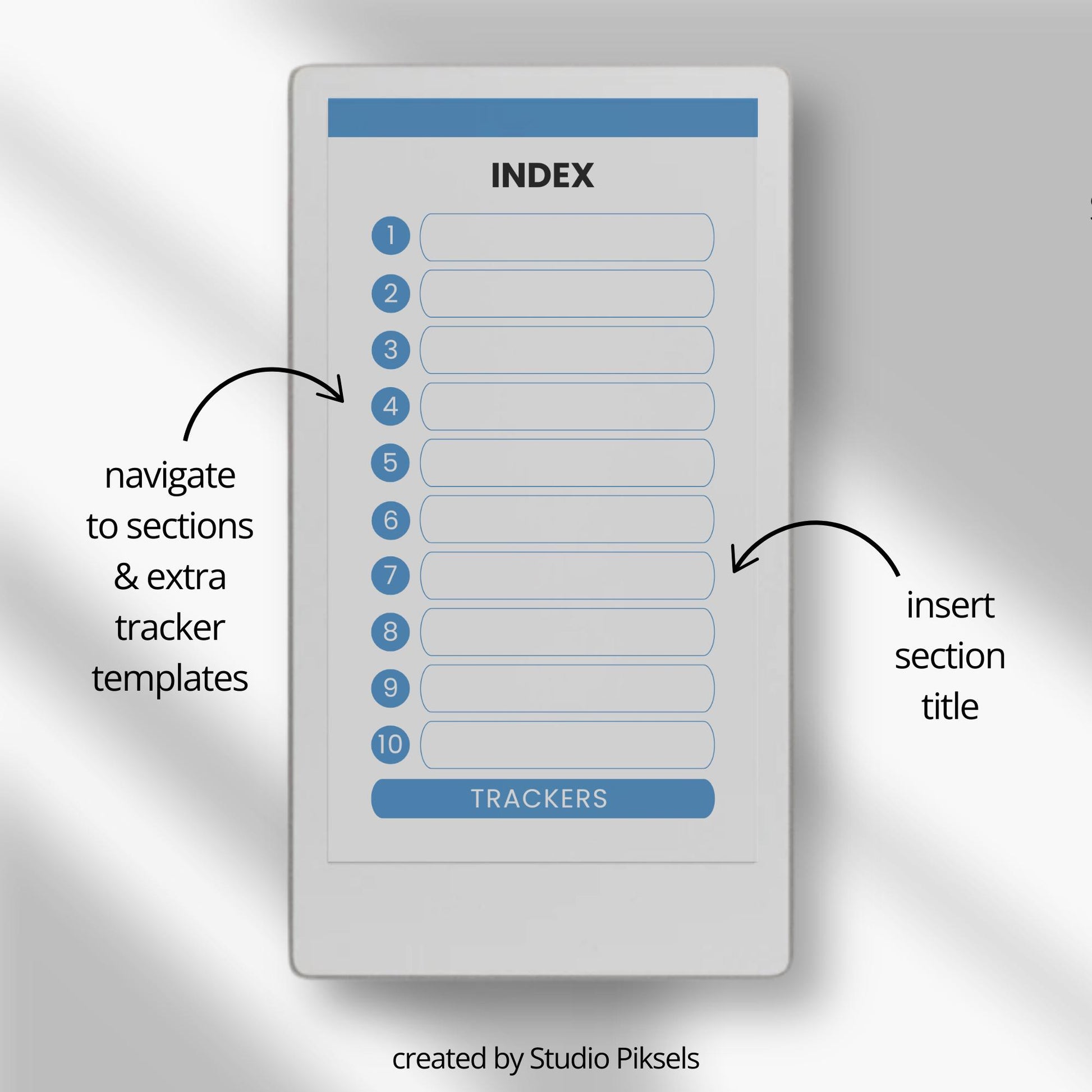 Budget planner for reMarkable Paper Pro Move with hyperlinked sections.