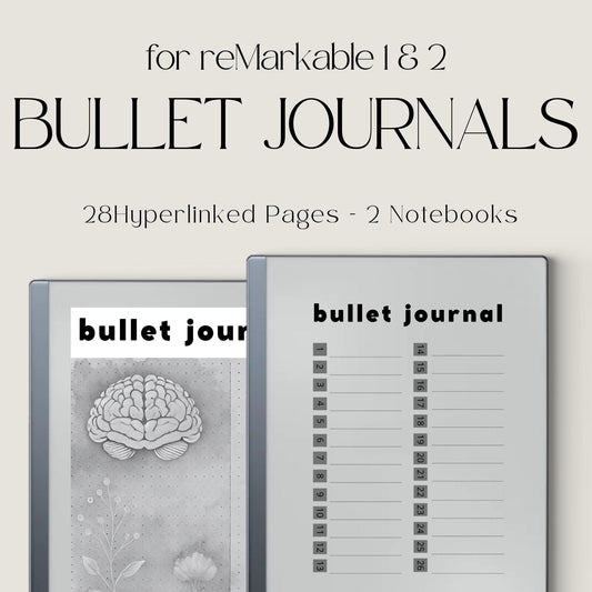 Bullet Journal Bundle for reMarkable Paper Pure and reMarkable 2 with hyperlinked small and large dot grid notebook layouts