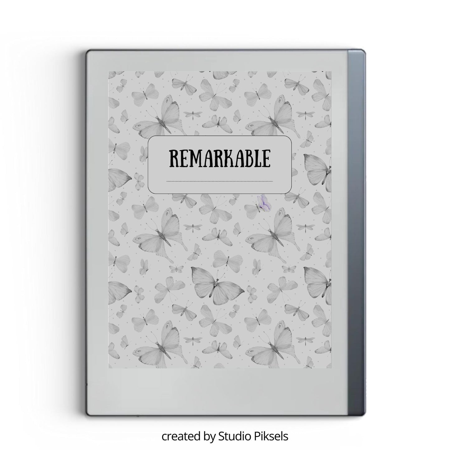 Butterfly sleep screen for reMarkable 2 and reMarkable Paper Pure with cheerful nature-inspired butterfly artwork in PNG and PDF format