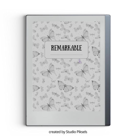 Butterfly sleep screen for reMarkable 2 and reMarkable Paper Pure with cheerful nature-inspired butterfly artwork in PNG and PDF format