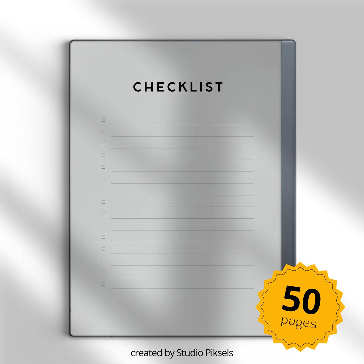 Minimalist checklist notebook for reMarkable 2 and Paper Pure with 50 reusable pages for task management, productivity planning, and daily to-do lists