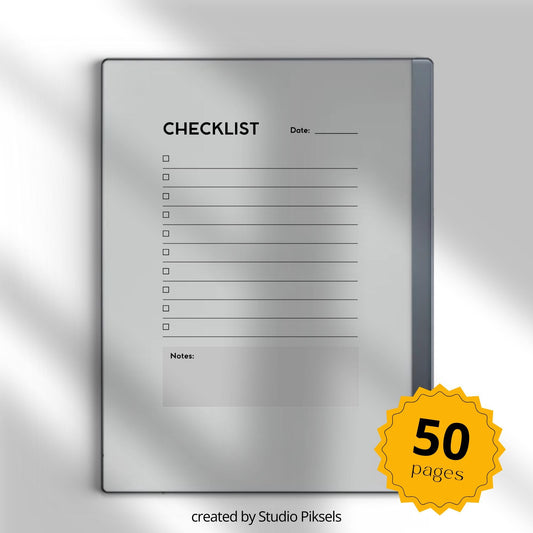 Checklist Notebook PDF for reMarkable 2 and Paper Pure with grayscale to-do list pages and minimalist task management layout