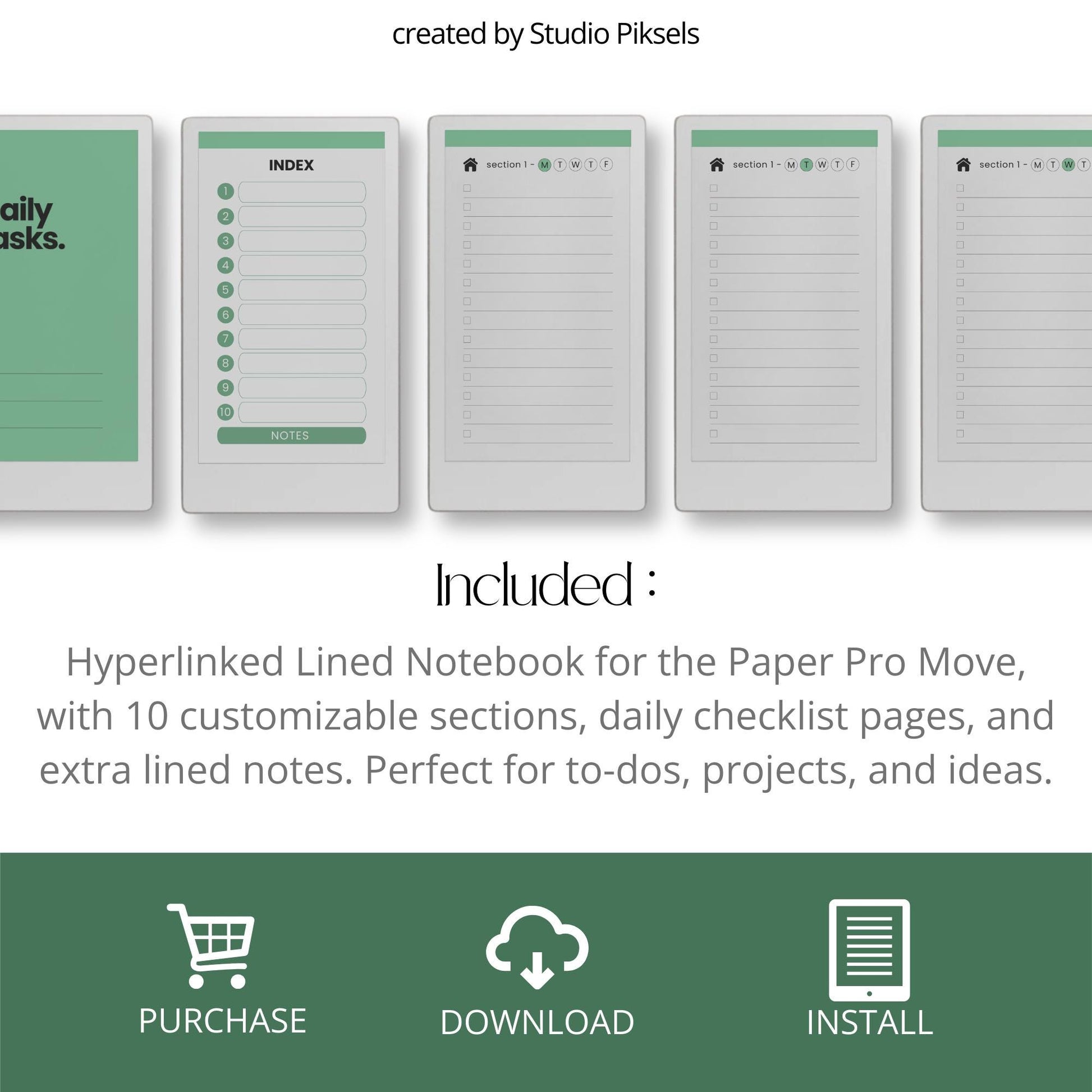 Organize daily tasks using a hyperlinked checklist notebook on reMarkable Paper Pro Move.