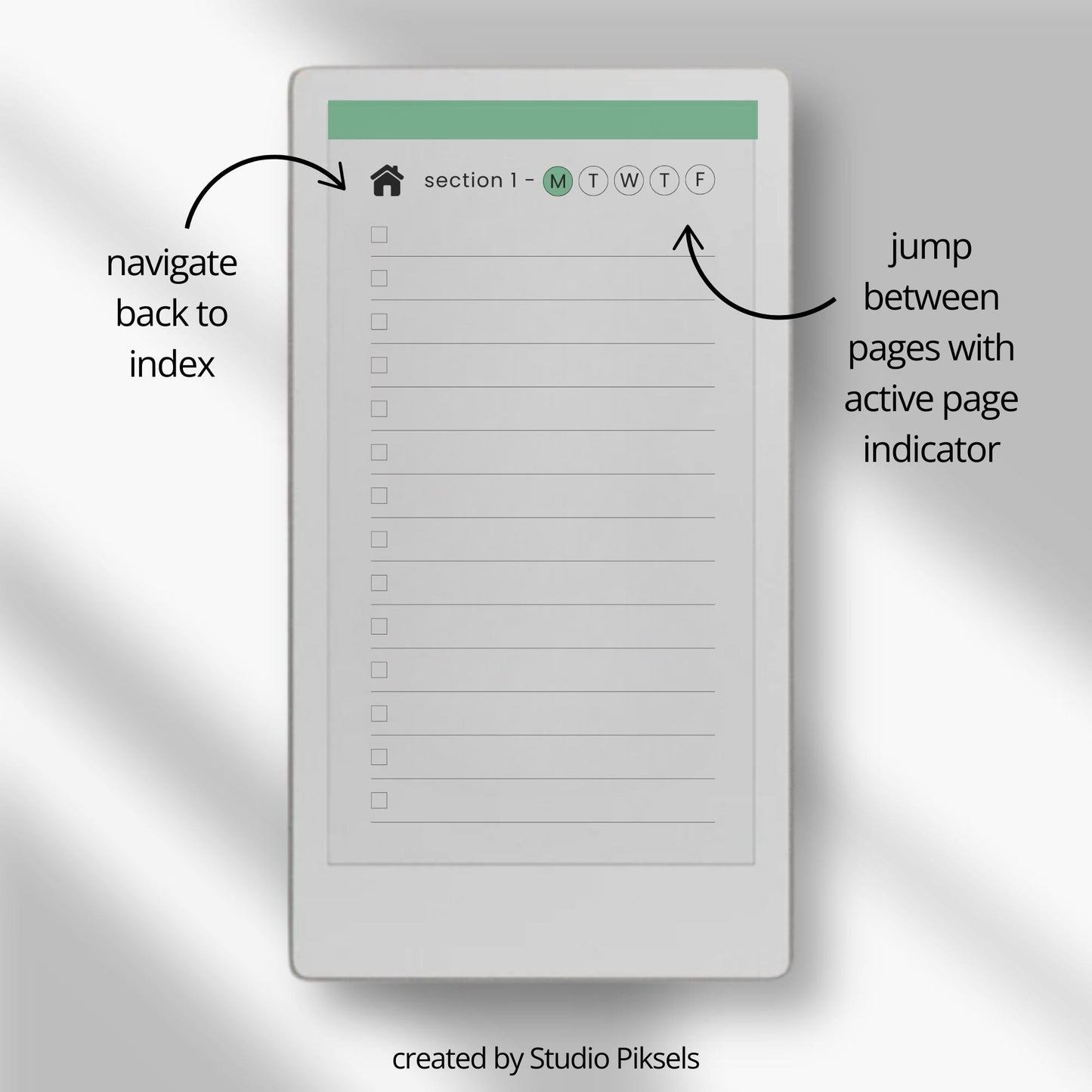 Organize daily tasks using a hyperlinked checklist notebook on reMarkable Paper Pro Move.
