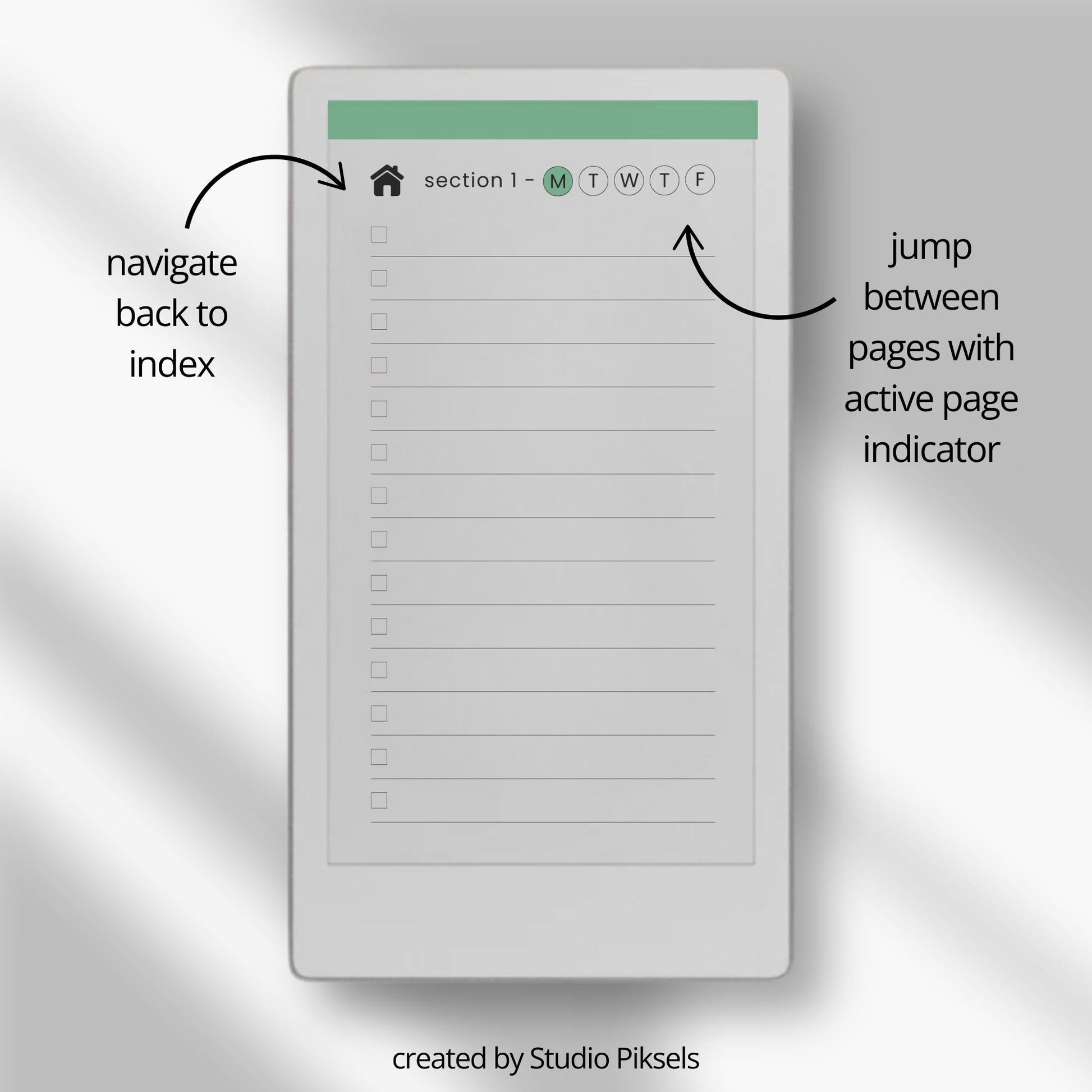 Organize daily tasks using a hyperlinked checklist notebook on reMarkable Paper Pro Move.