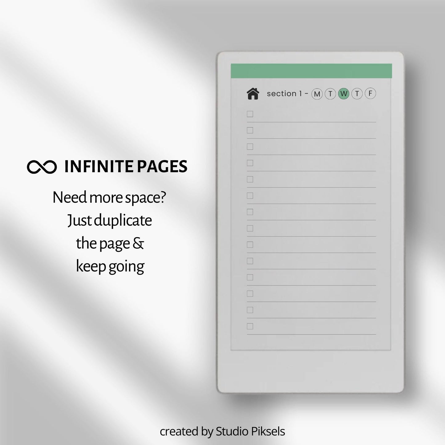 Organize daily tasks using a hyperlinked checklist notebook on reMarkable Paper Pro Move.