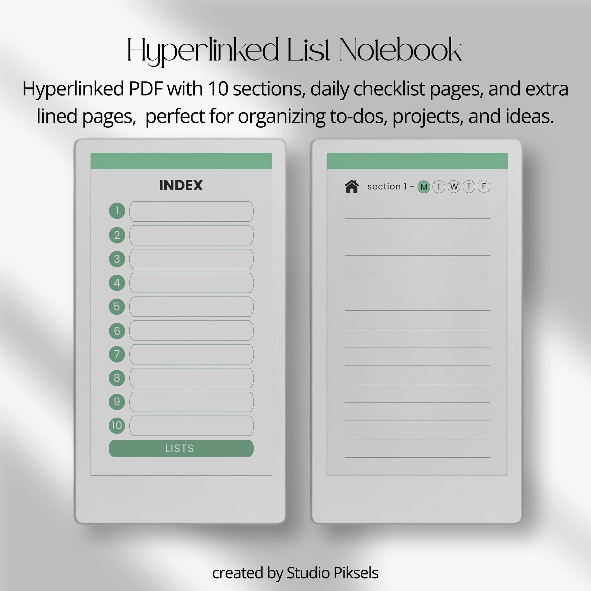 Organize daily tasks using a hyperlinked checklist notebook on reMarkable Paper Pro Move.