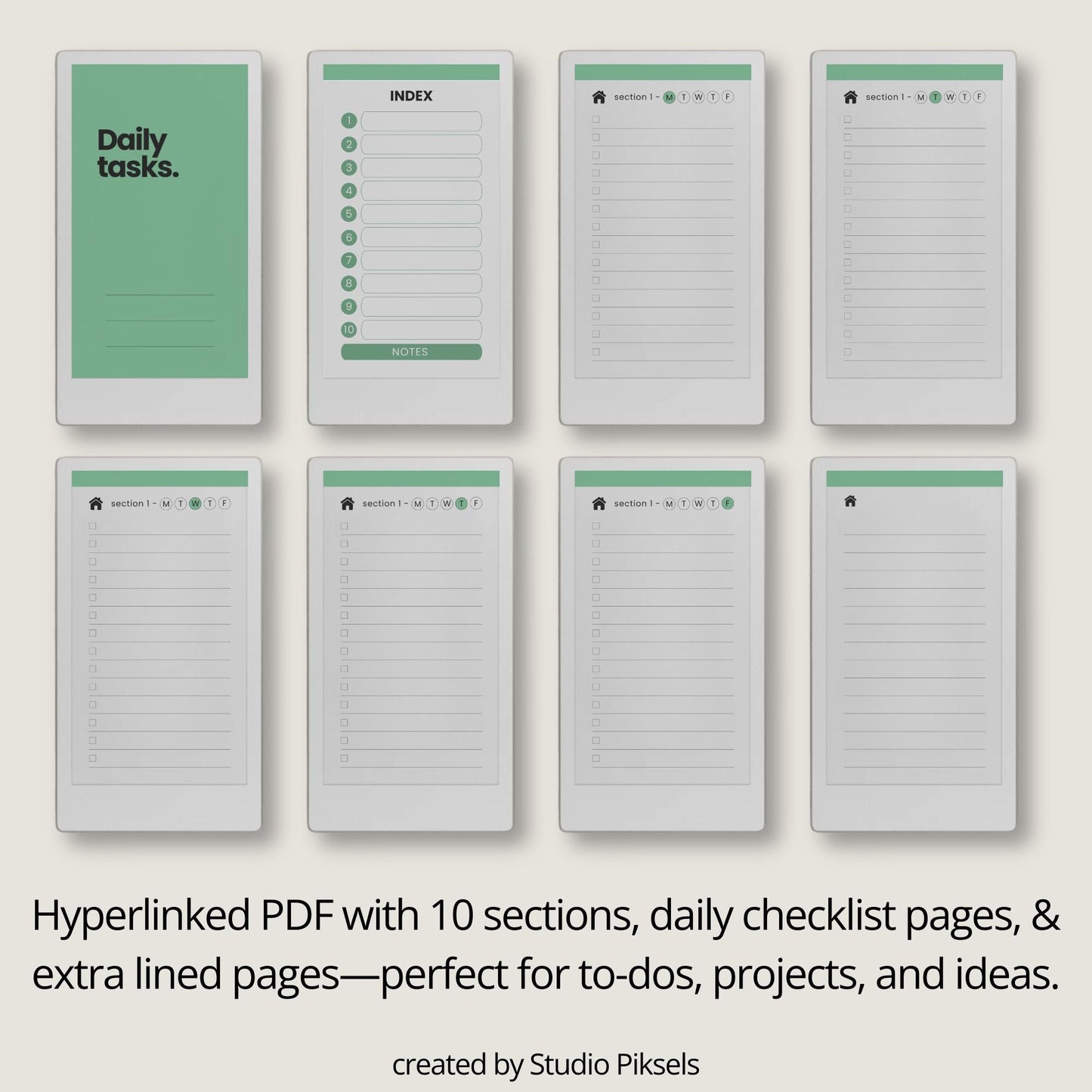 Organize daily tasks using a hyperlinked checklist notebook on reMarkable Paper Pro Move.
