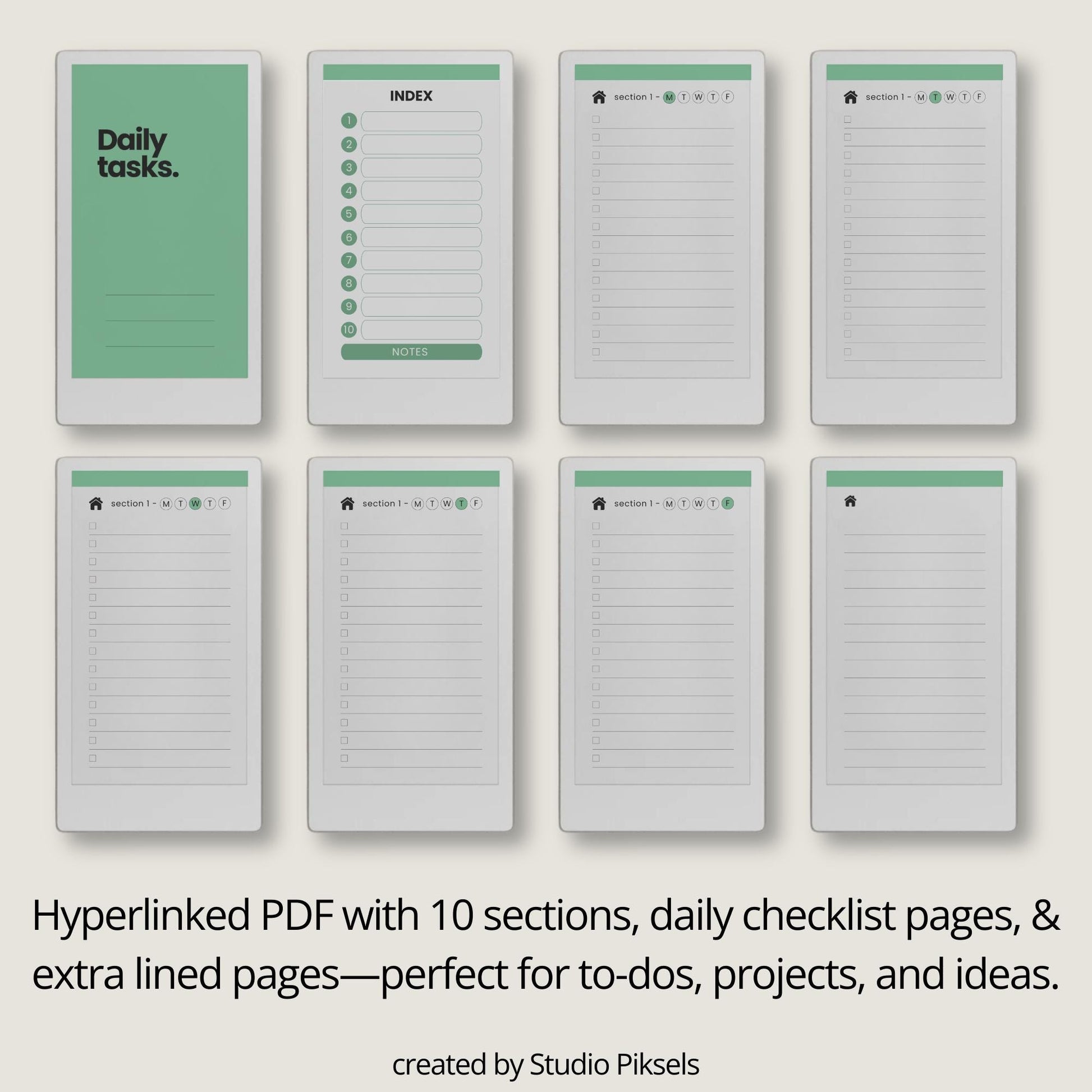 Organize daily tasks using a hyperlinked checklist notebook on reMarkable Paper Pro Move.