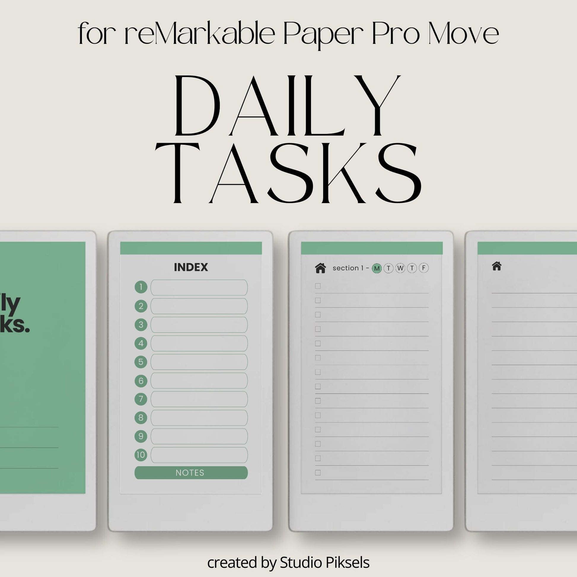 Organize daily tasks using a hyperlinked checklist notebook on reMarkable Paper Pro Move.