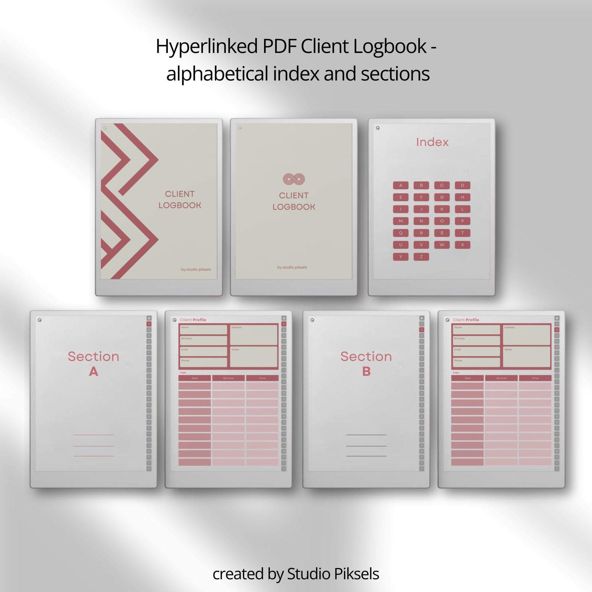 Client Record Book Bundle for reMarkable Paper Pro – A–Z Hyperlinked Client Logbook PDF (2 Notebooks).