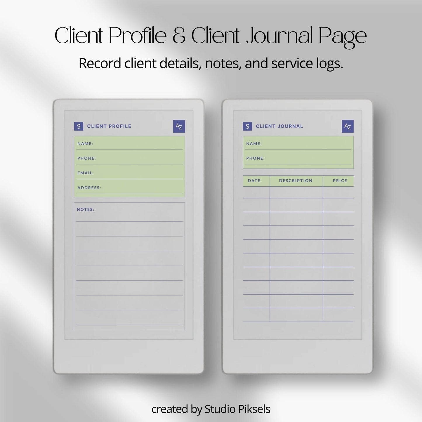 Client Tracker for reMarkable Paper Pro Move with A-Z index.