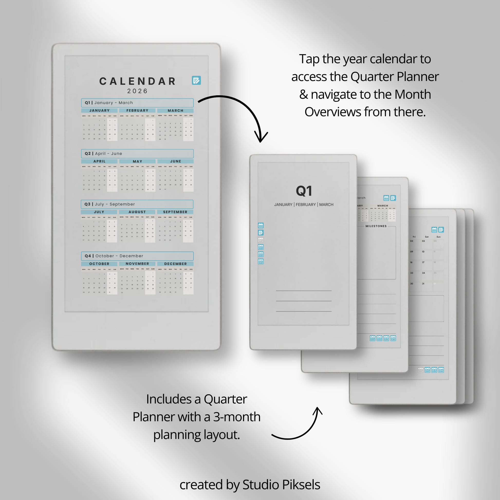 Life Planner 2026 PDF for reMarkable Paper Pro Move with hyperlinked calendar, templates, and customizable pages.