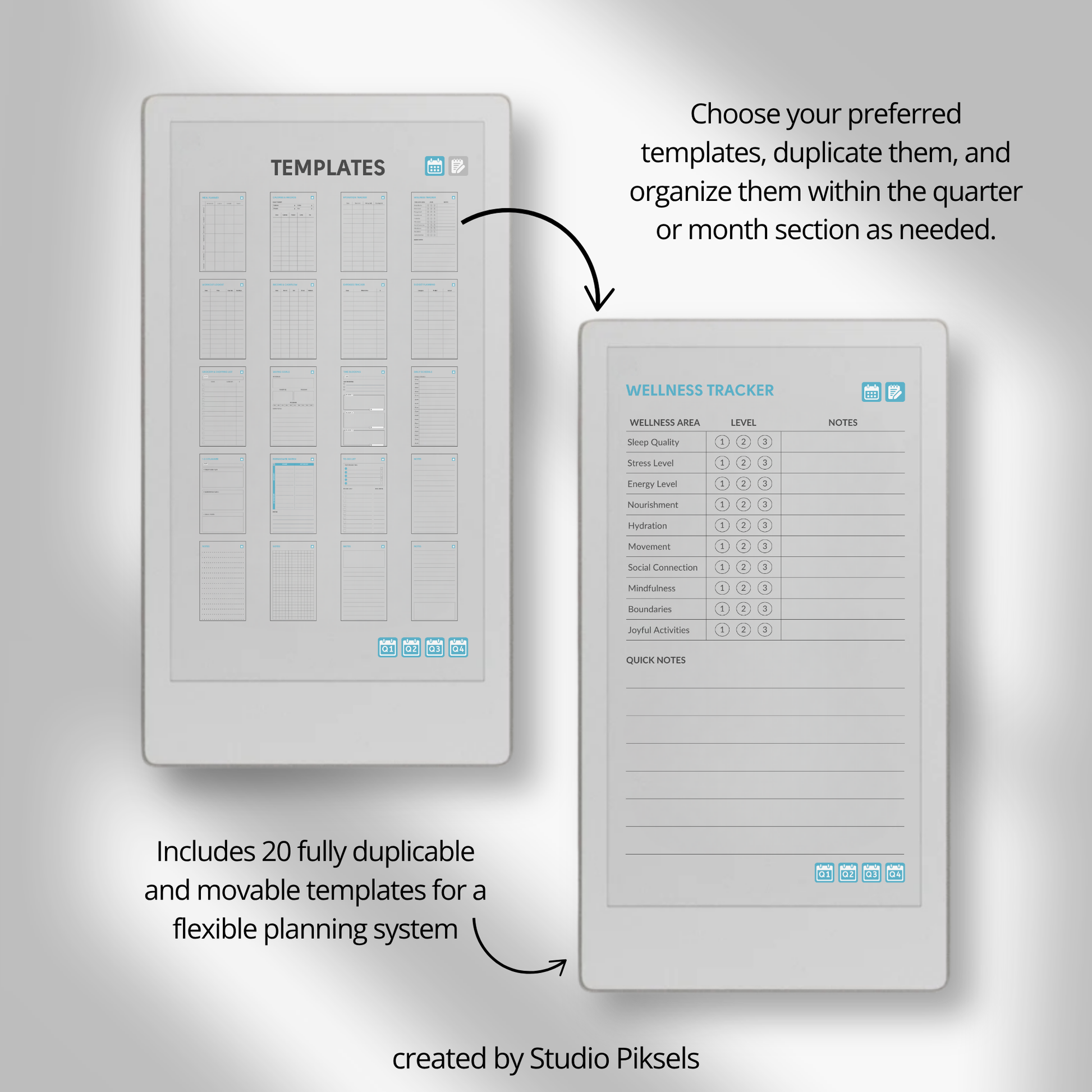 Life Planner 2026 PDF for reMarkable Paper Pro Move with hyperlinked calendar, templates, and customizable pages.