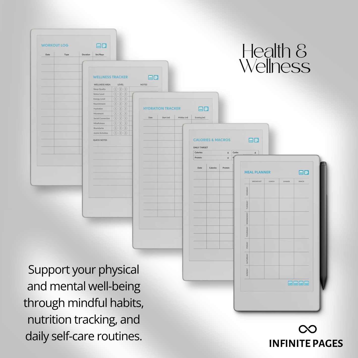 Life Planner 2026 PDF for reMarkable Paper Pro Move with hyperlinked calendar, templates, and customizable pages.
