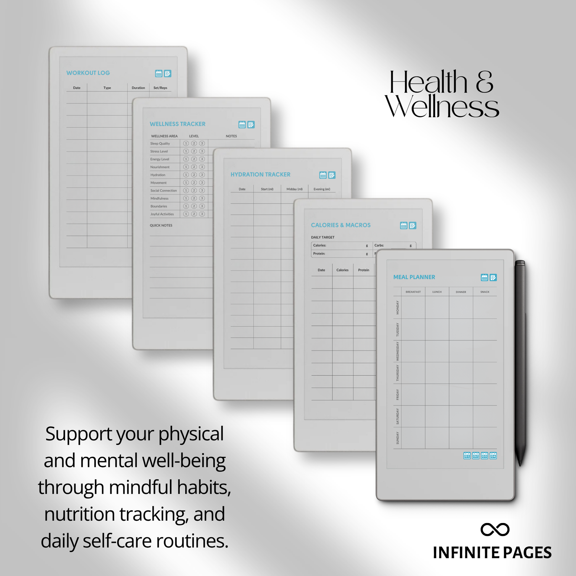 Life Planner 2026 PDF for reMarkable Paper Pro Move with hyperlinked calendar, templates, and customizable pages.