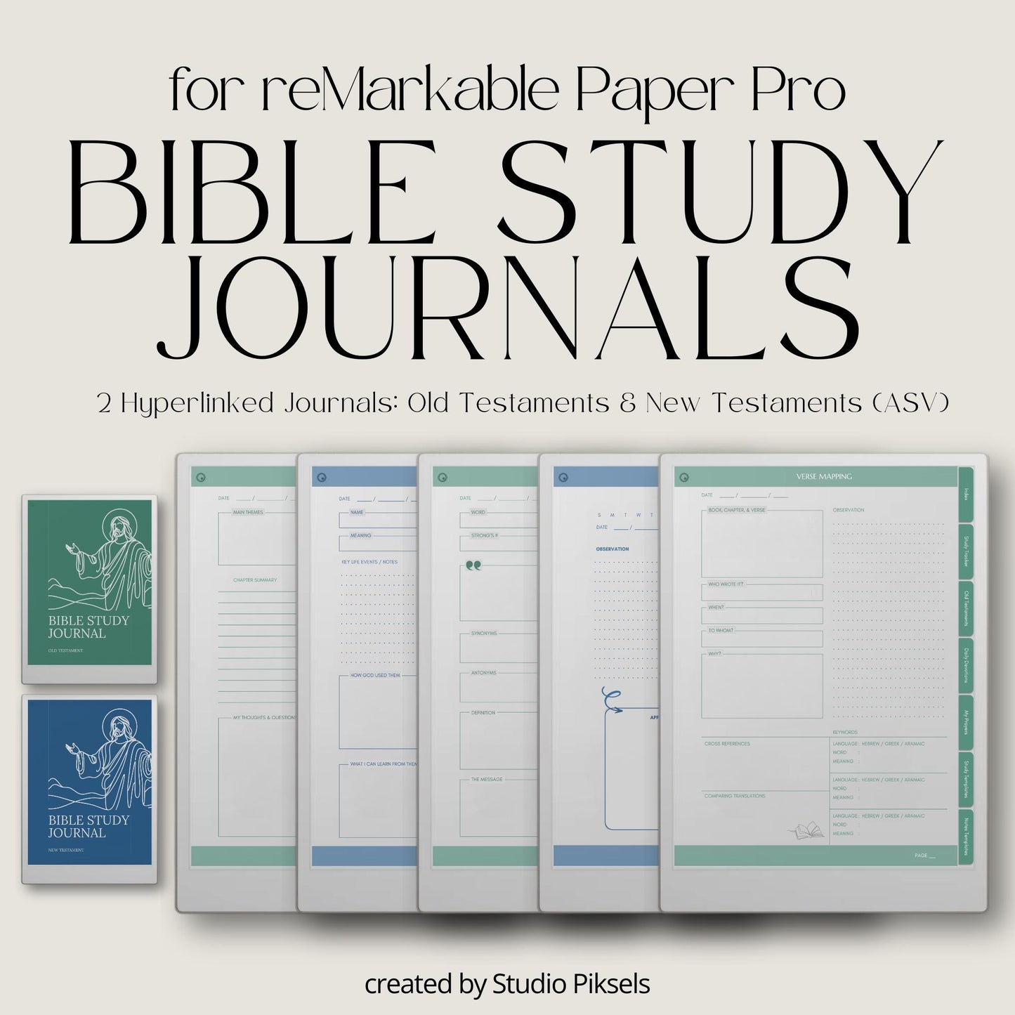 Custom Bible study journal for reMarkable Paper Pro with hyperlinked study templates.
