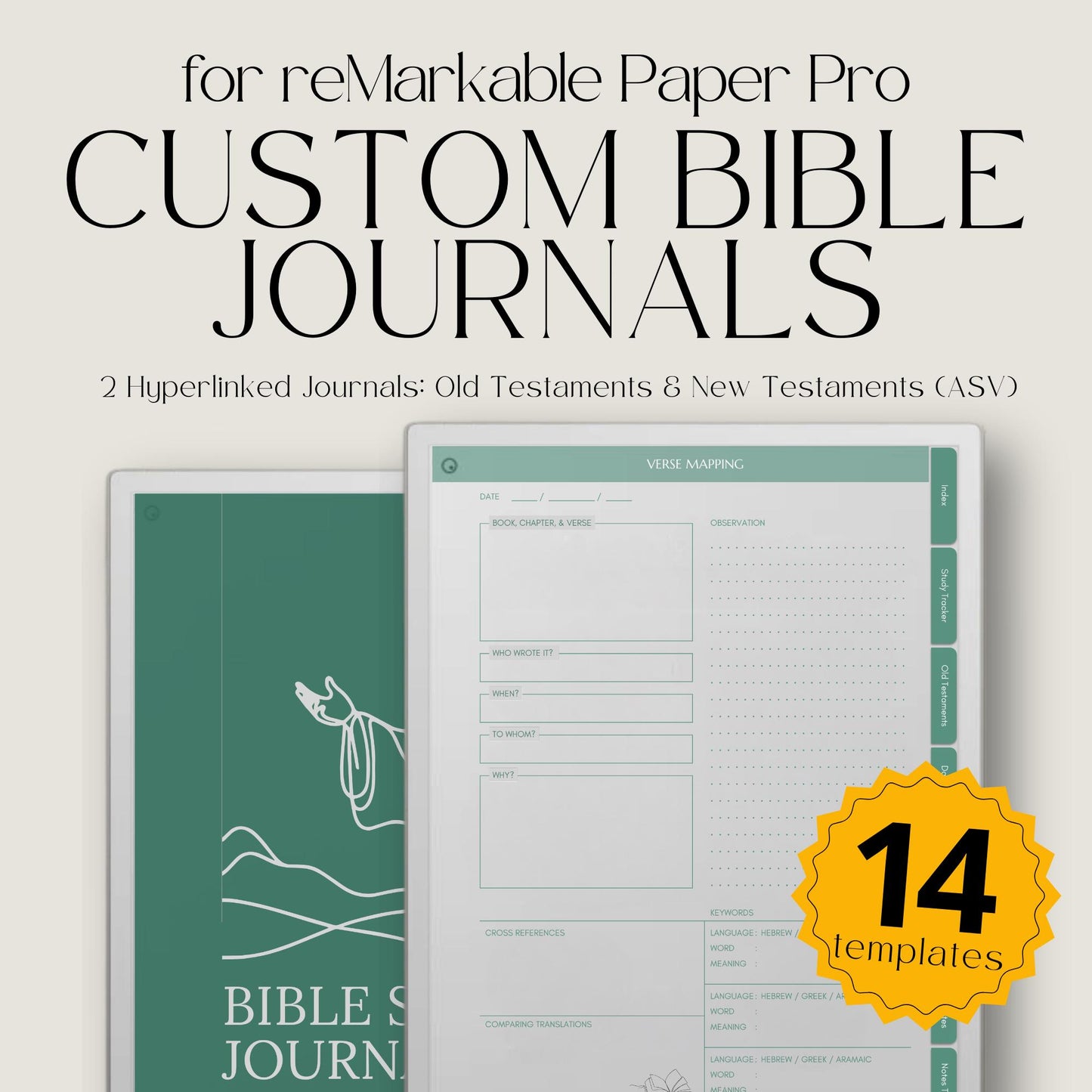 Custom Bible study journal for reMarkable Paper Pro with hyperlinked study templates.