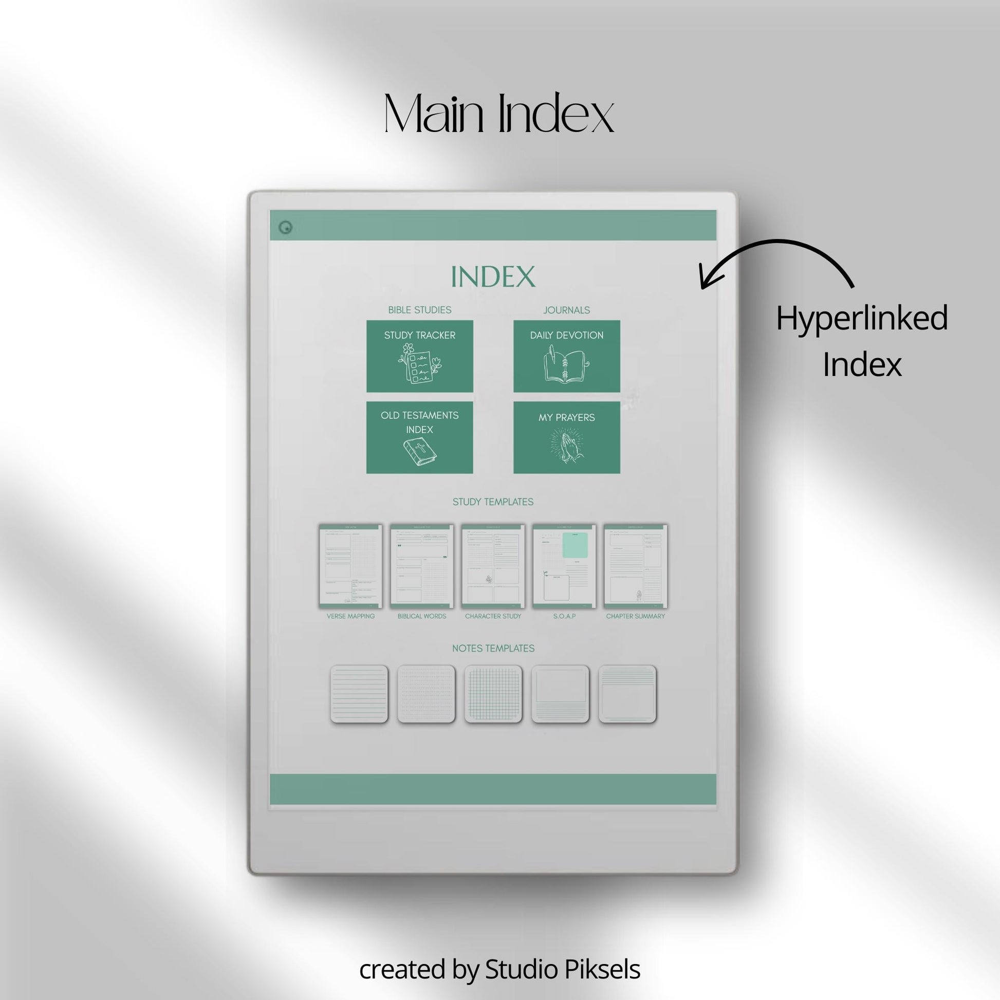 Custom Bible study journal for reMarkable Paper Pro with hyperlinked study templates.