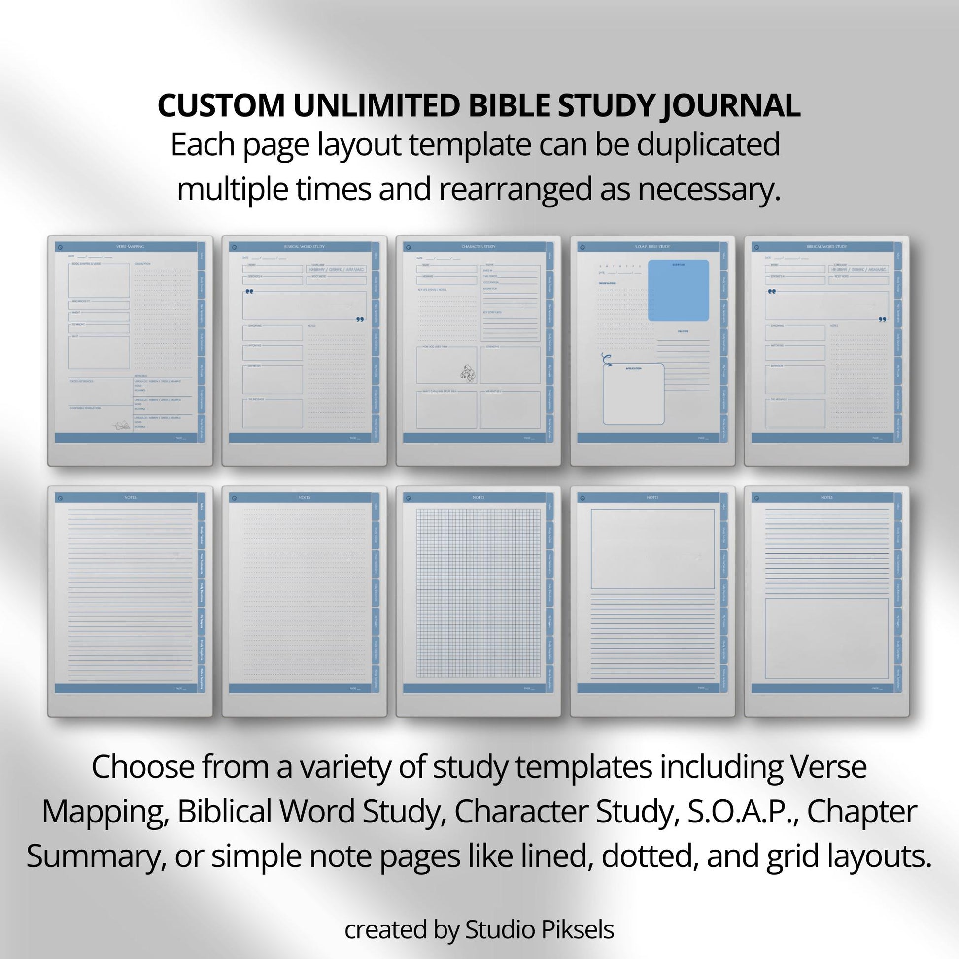 Custom Bible study journal for reMarkable Paper Pro with hyperlinked study templates.
