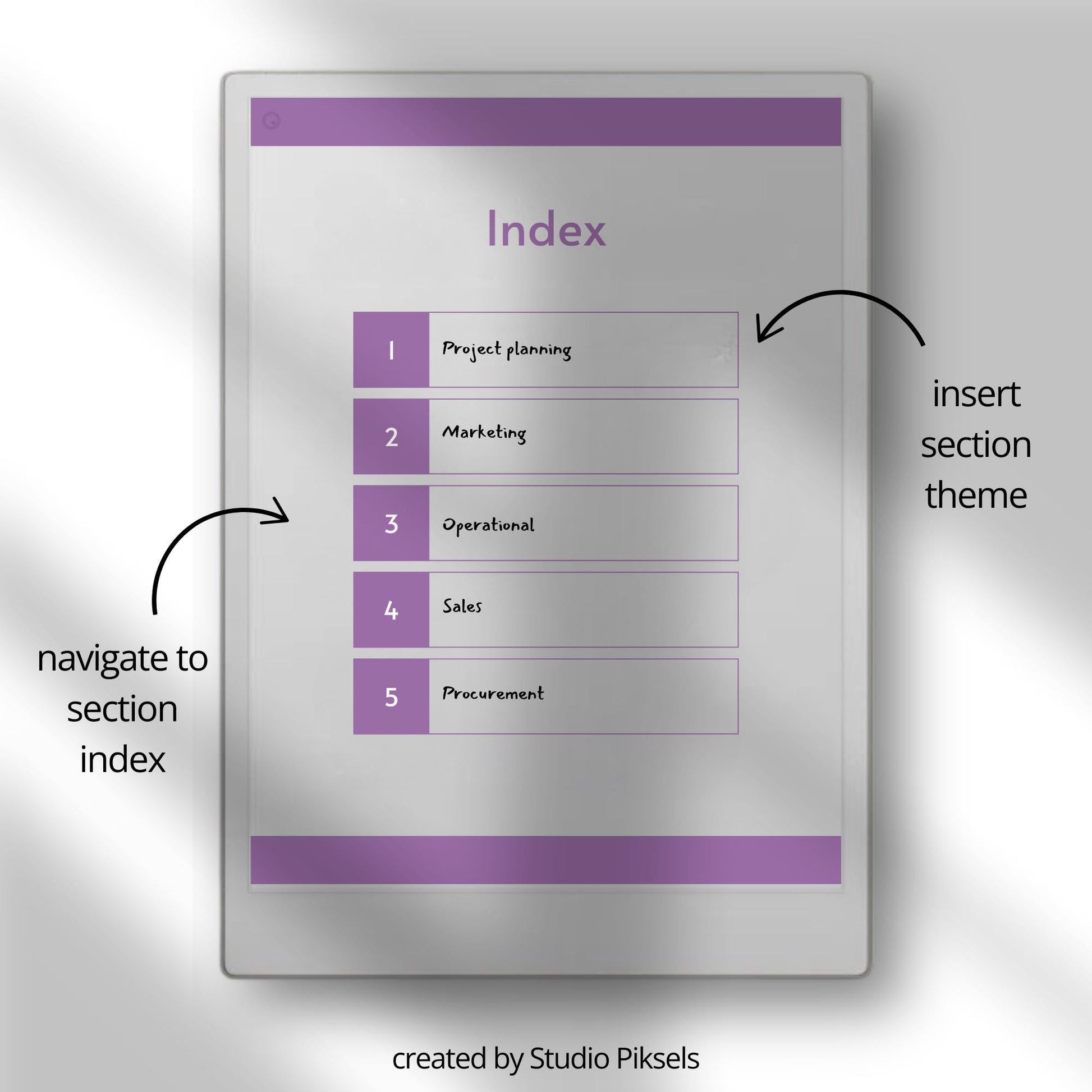 Meeting notes notebook for reMarkable Paper Pro with custom index.