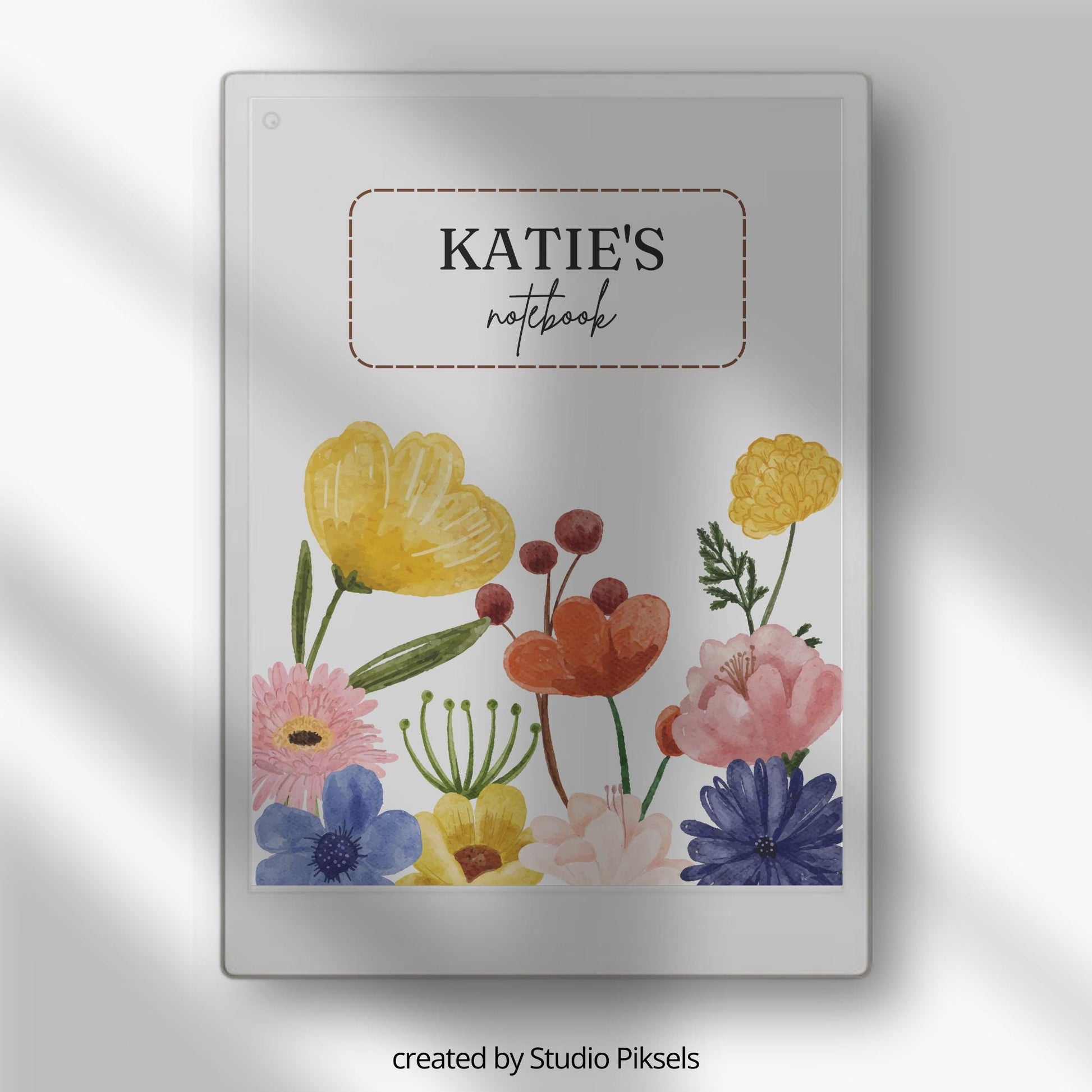 Custom watercolor floral sleep screen for reMarkable Paper Pro featuring vibrant hand-painted flowers, personalized text editing, and elegant artistic artwork for E Ink device customization.