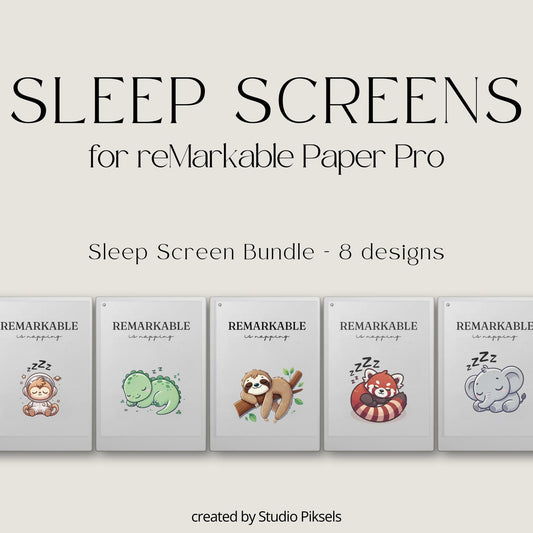 Add a cozy and playful look to your device with this Cute Sleep Screen Bundle designed for reMarkable Paper Pro. This collection includes 8 adorable sleep screen designs featuring peaceful napping animals in a soft cartoon style, bringing warmth and personality to your device during sleep mode.