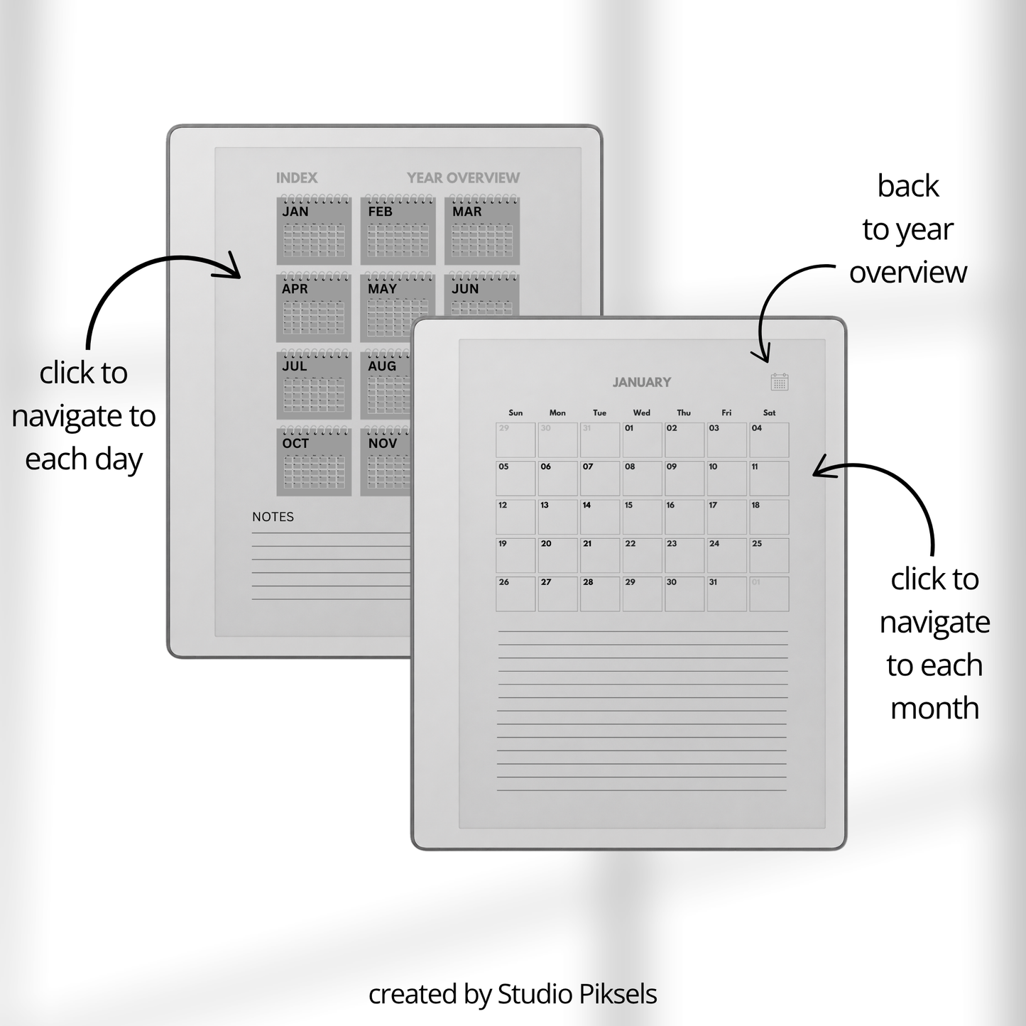 2026 + 2027 Hyperlinked Daily Planner for reMarkable Paper Pure
