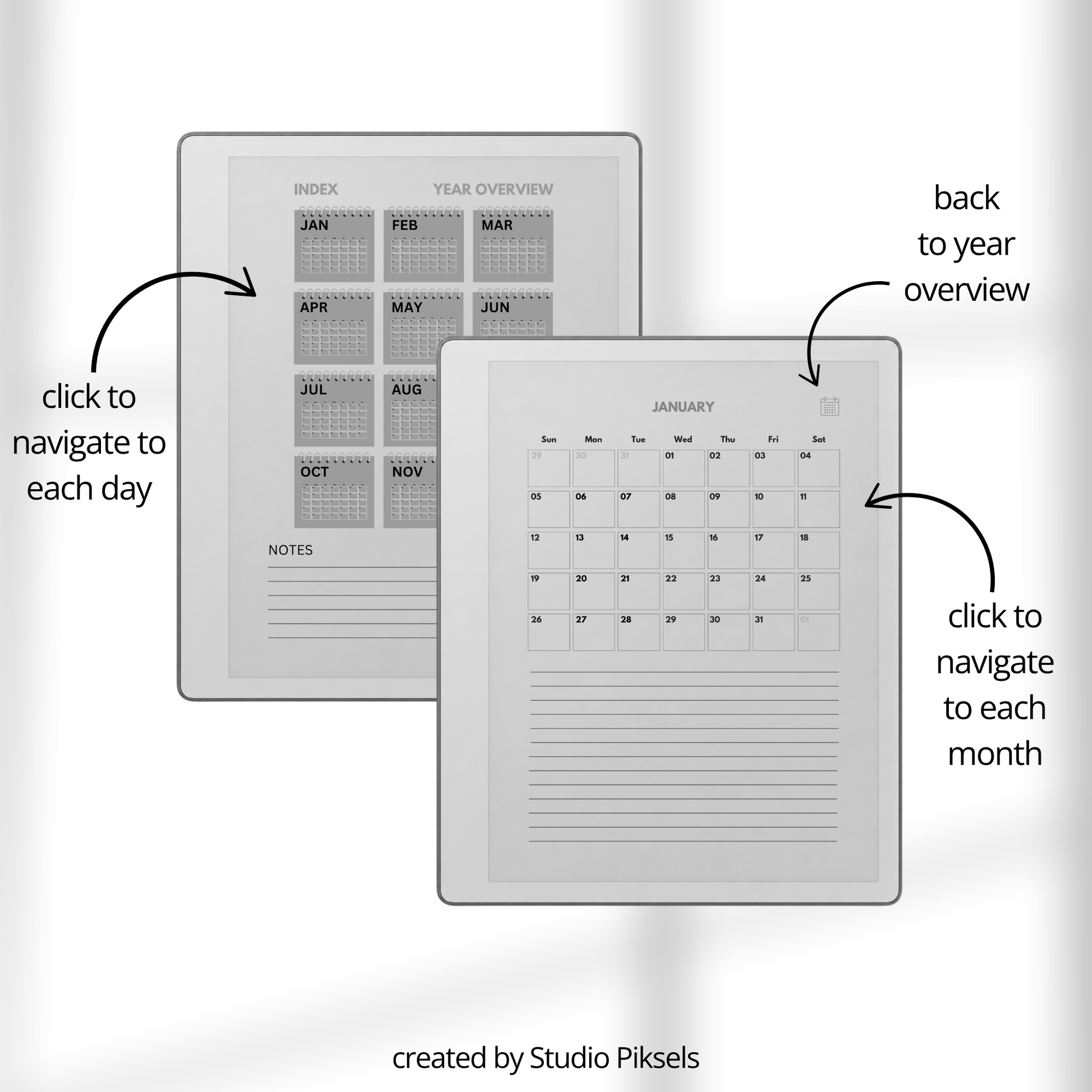 2026 + 2027 Hyperlinked Daily Planner for reMarkable Paper Pure