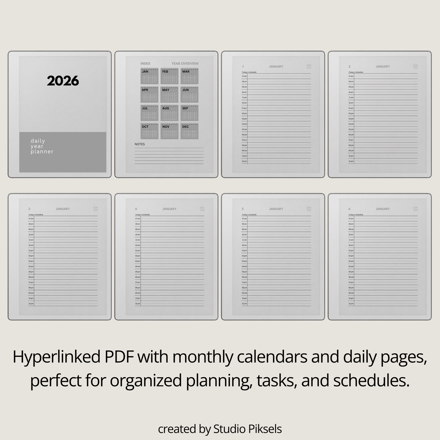 2026 + 2027 Hyperlinked Daily Planner for reMarkable Paper Pure