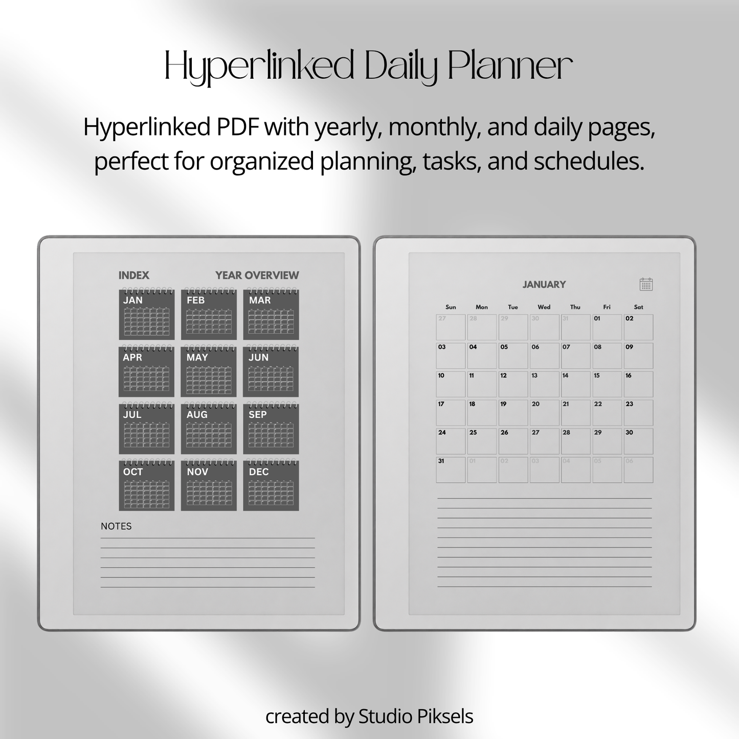 2026 + 2027 Hyperlinked Daily Planner for reMarkable Paper Pure