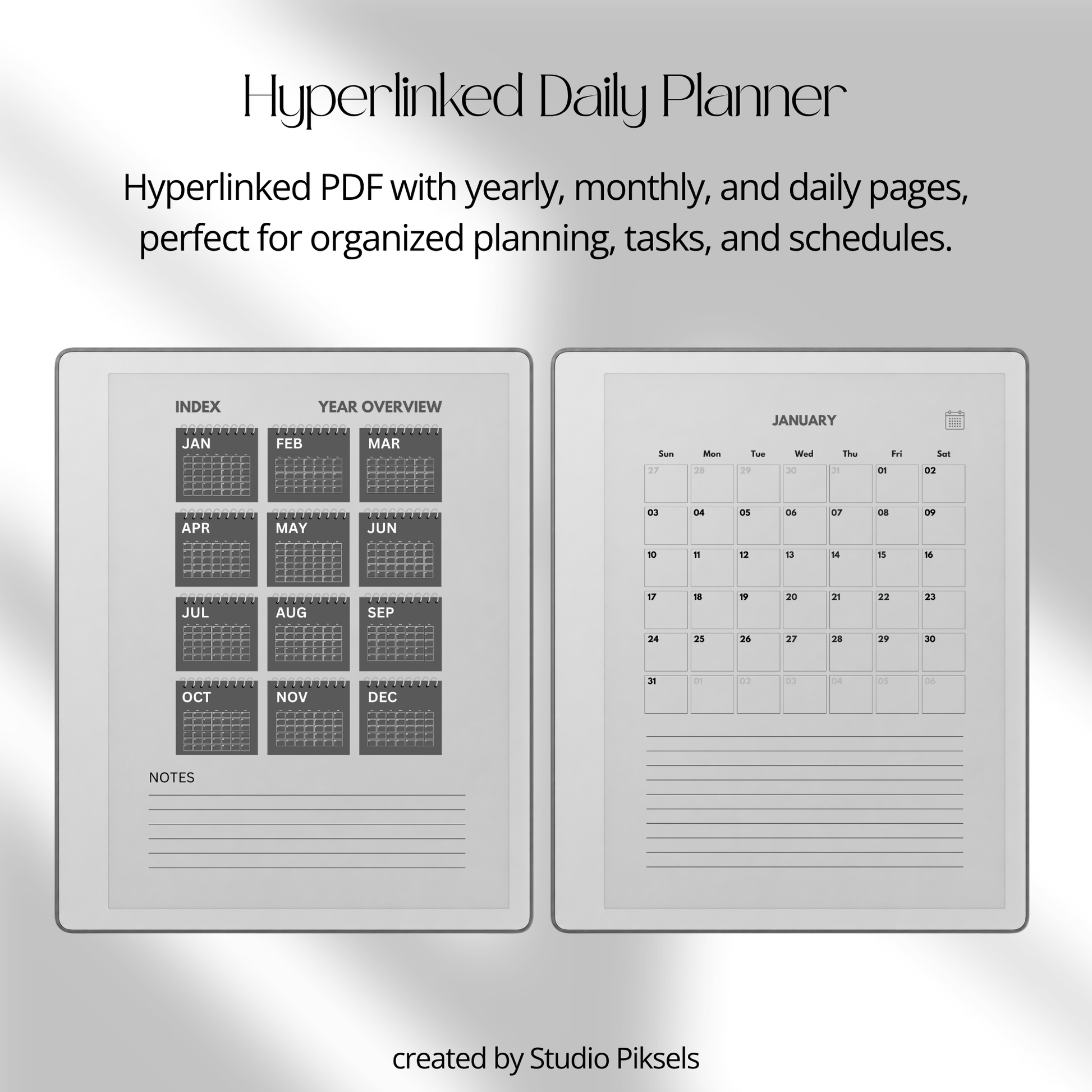 2026 + 2027 Hyperlinked Daily Planner for reMarkable Paper Pure