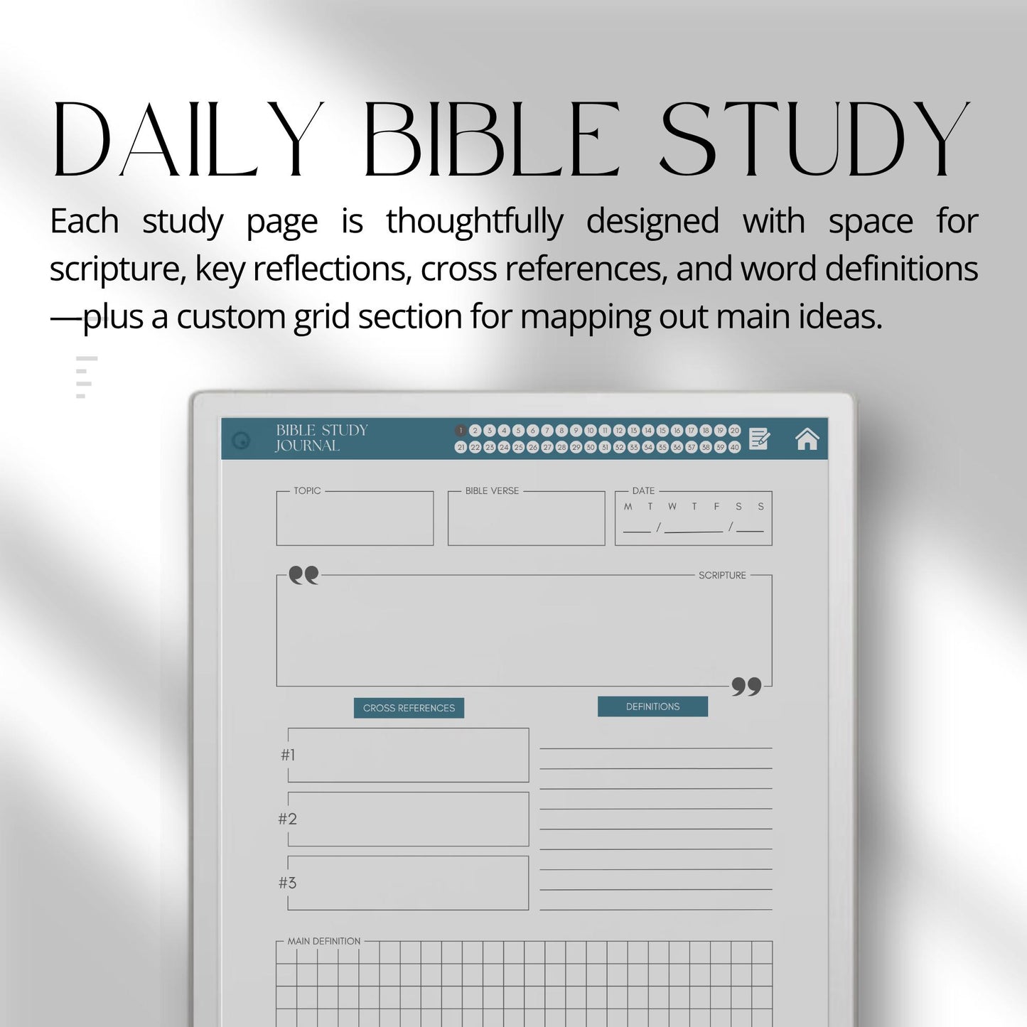 Daily Bible study journals for reMarkable Paper Pro with hyperlinked study pages.