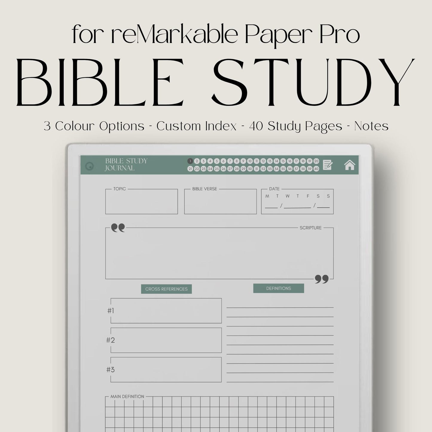 Daily Bible study journals for reMarkable Paper Pro with hyperlinked study pages.