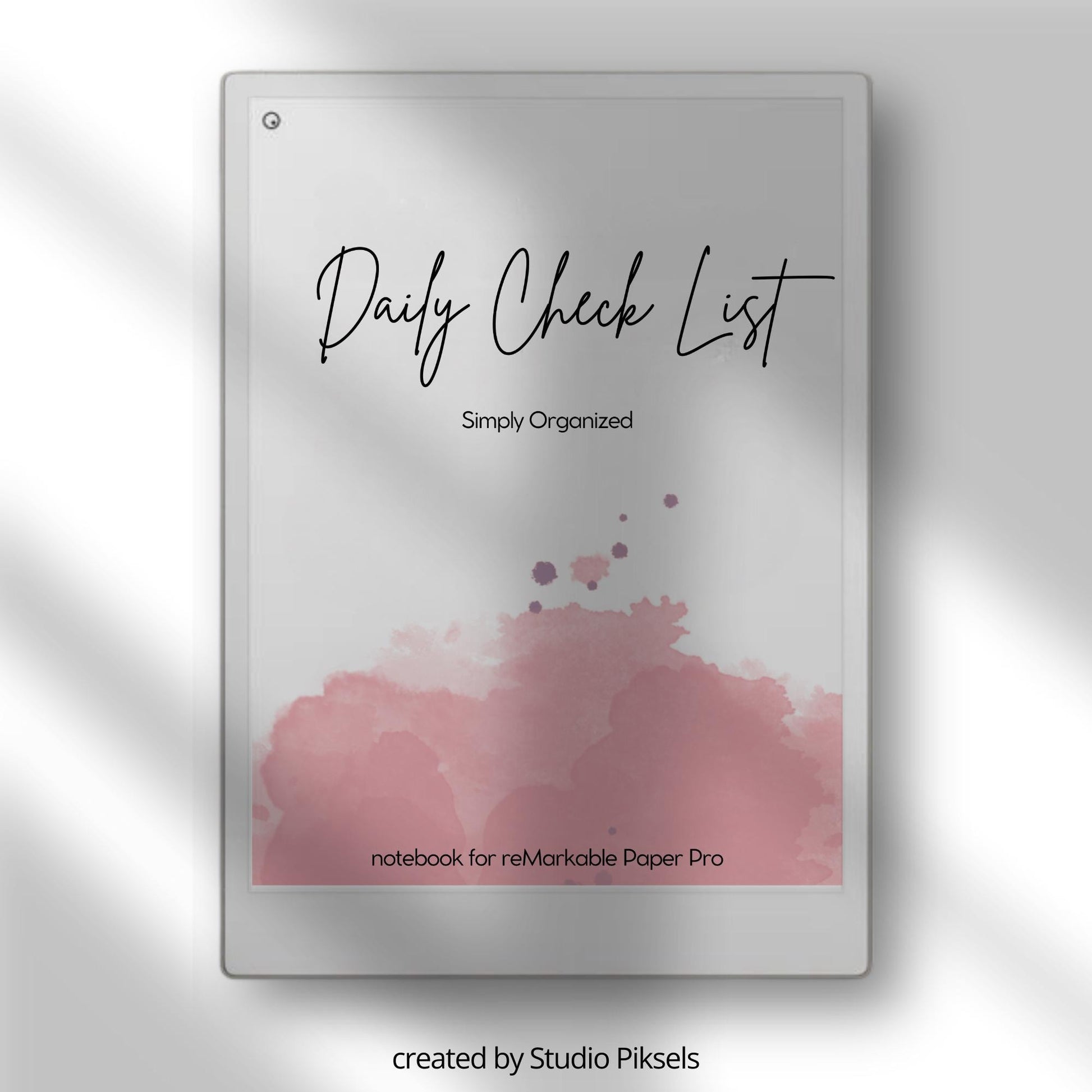 Daily checklist notebook for reMarkable Paper Pro with 31 minimalist to do list pages and digital task tracking layout.