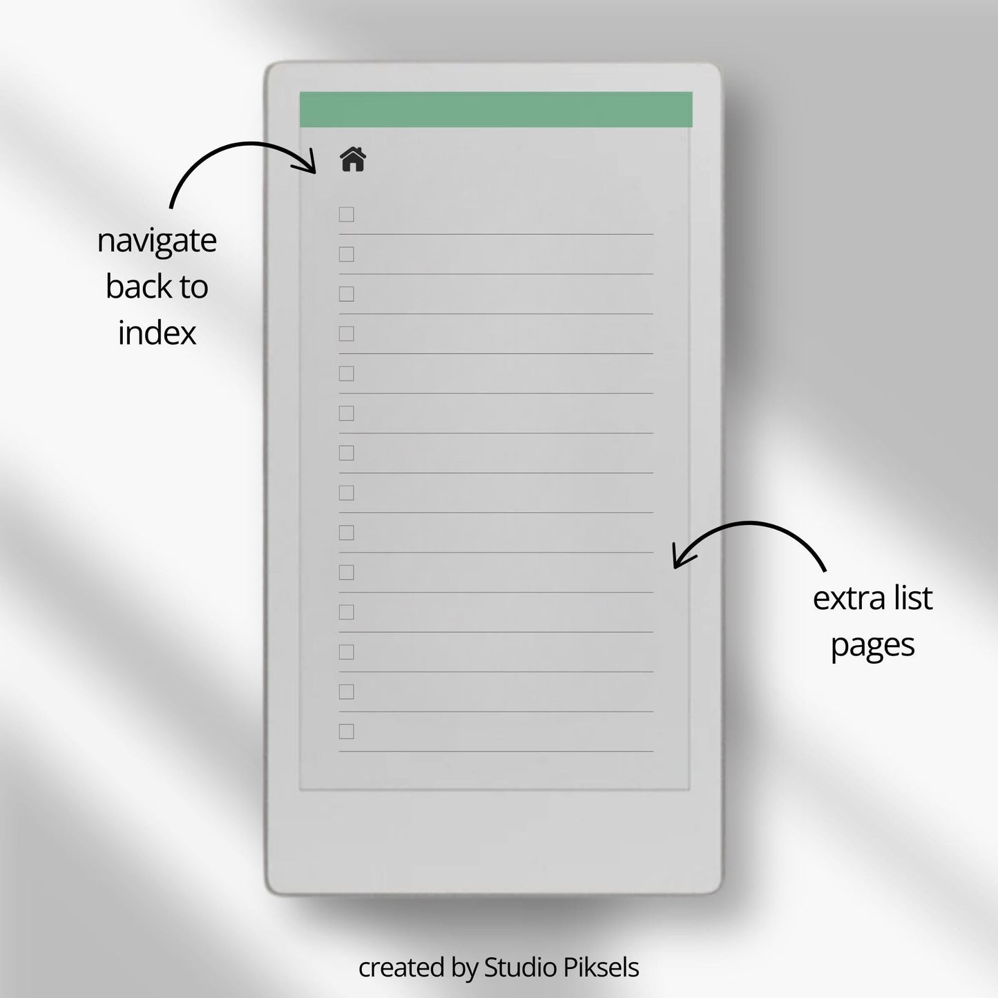 Lined notebook for reMarkable Paper Pro Move with hyperlinked index, daily pages, and customizable sections.