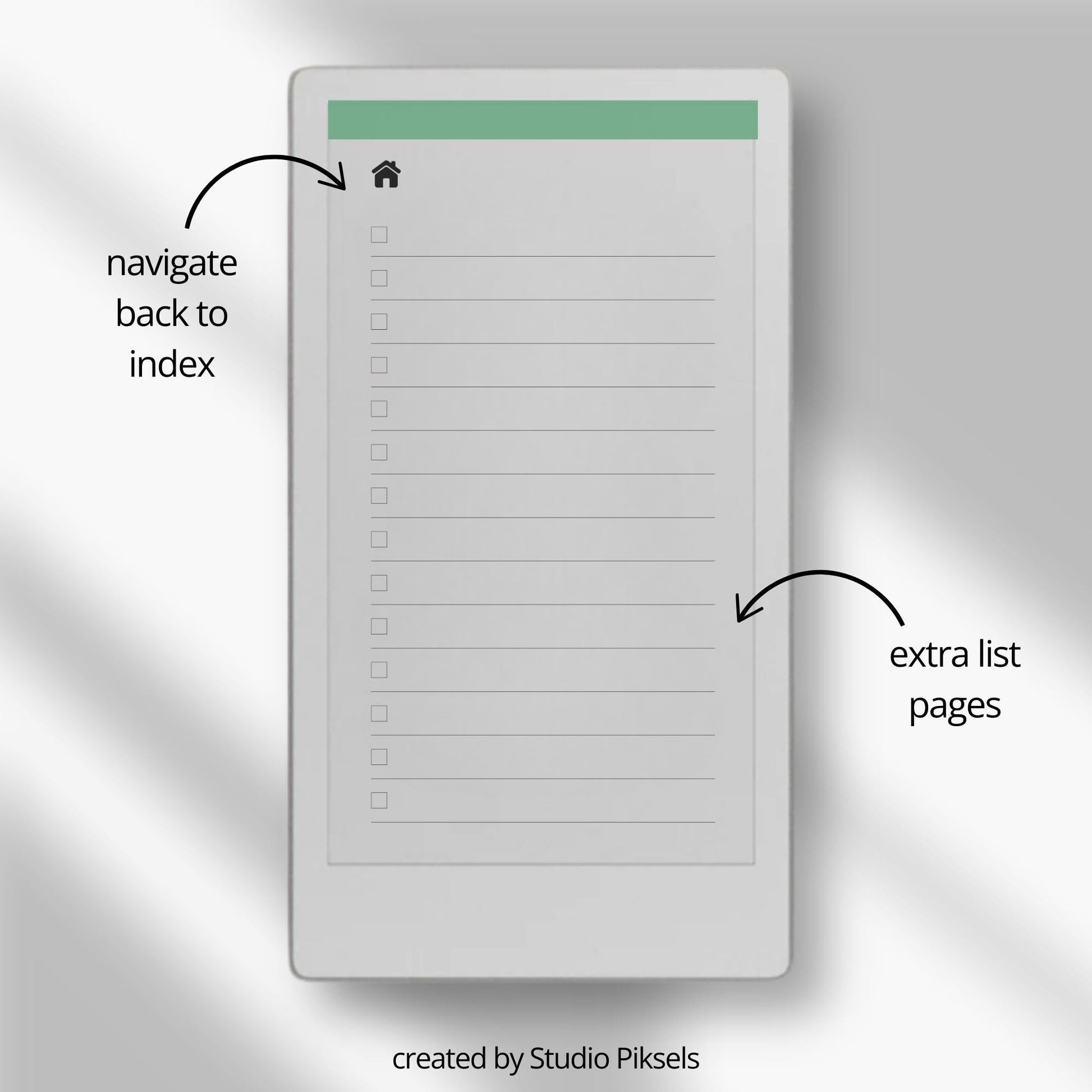 Lined notebook for reMarkable Paper Pro Move with hyperlinked index, daily pages, and customizable sections.