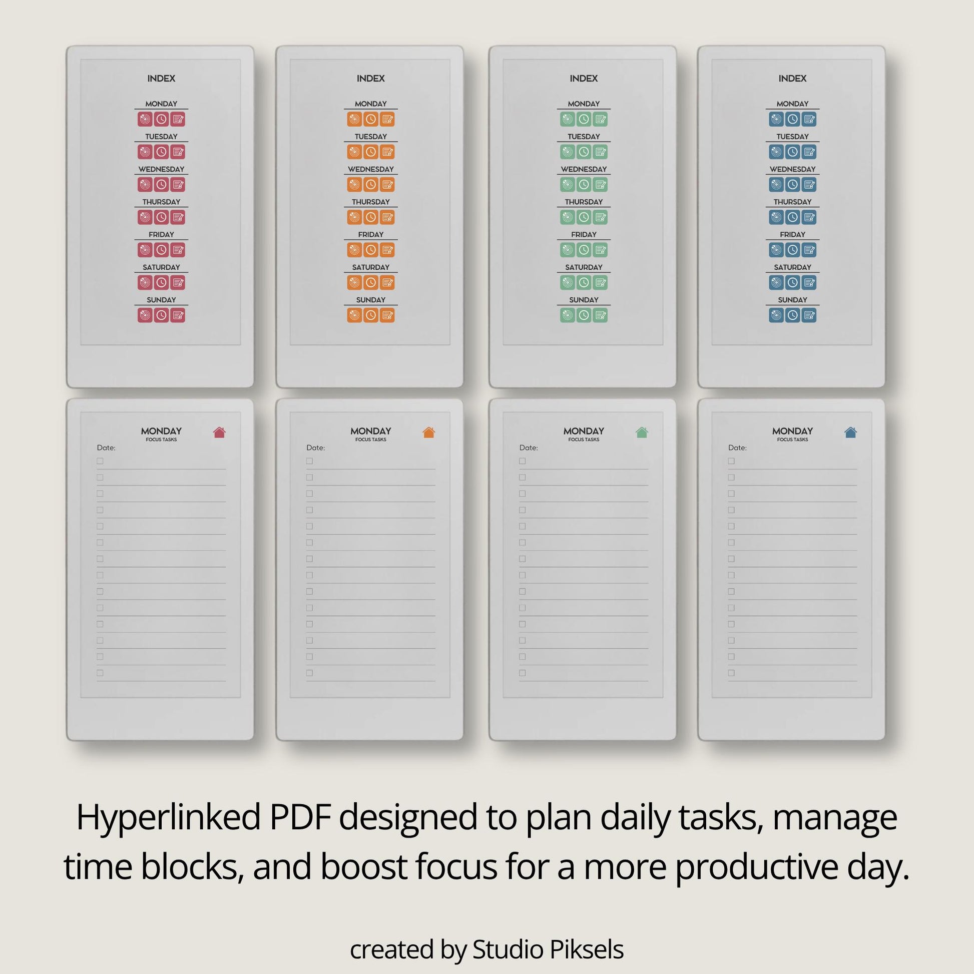 Plan daily tasks and priorities using a hyperlinked daily planner on reMarkable Paper Pro Move.
