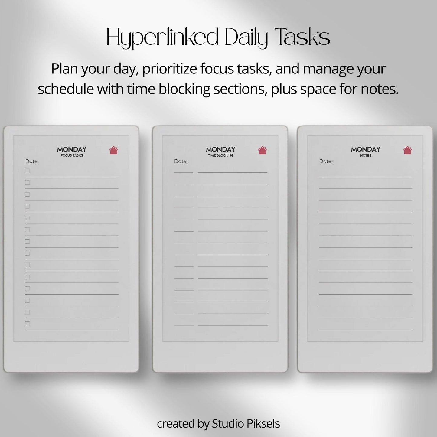 Plan daily tasks and priorities using a hyperlinked daily planner on reMarkable Paper Pro Move.