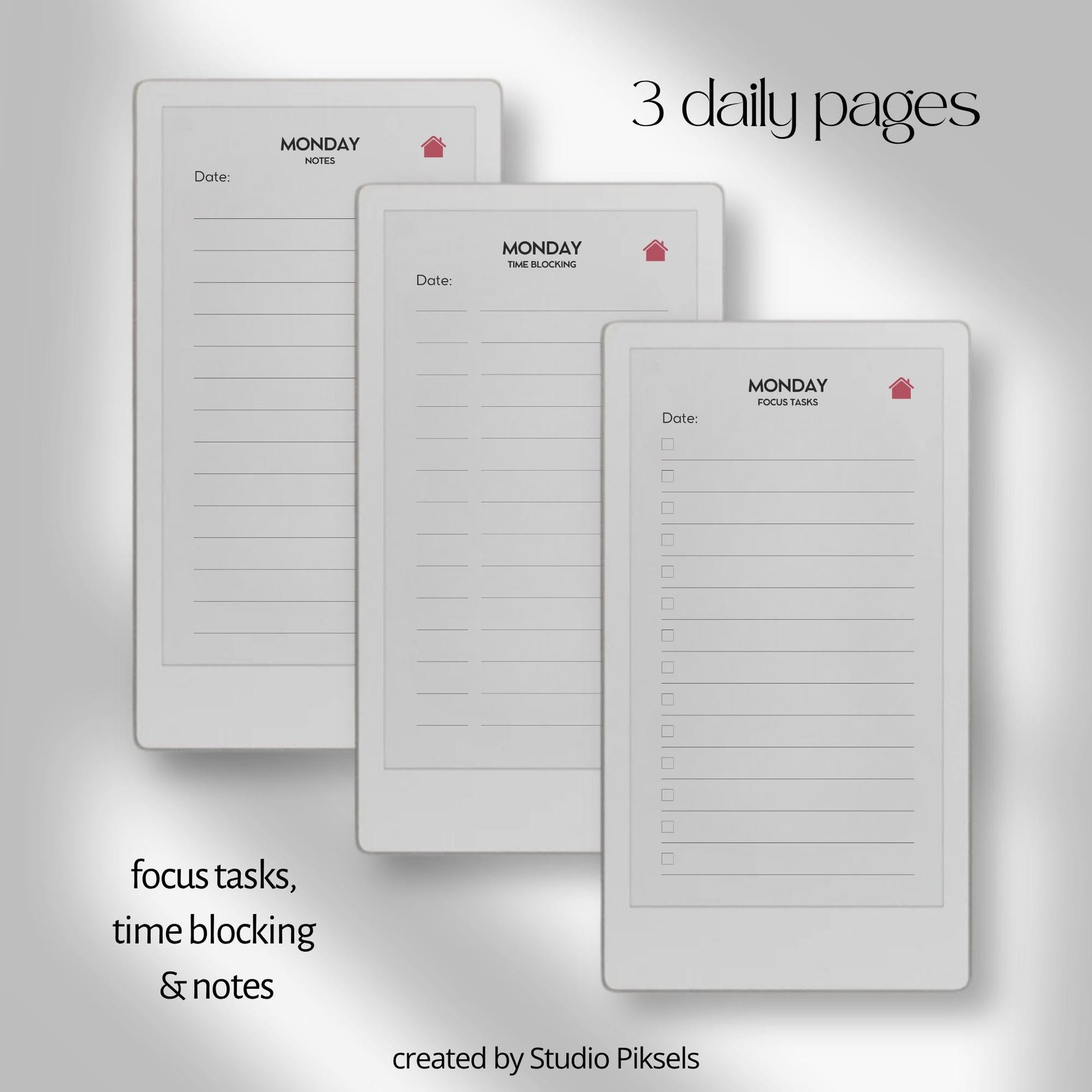 Plan daily tasks and priorities using a hyperlinked daily planner on reMarkable Paper Pro Move.