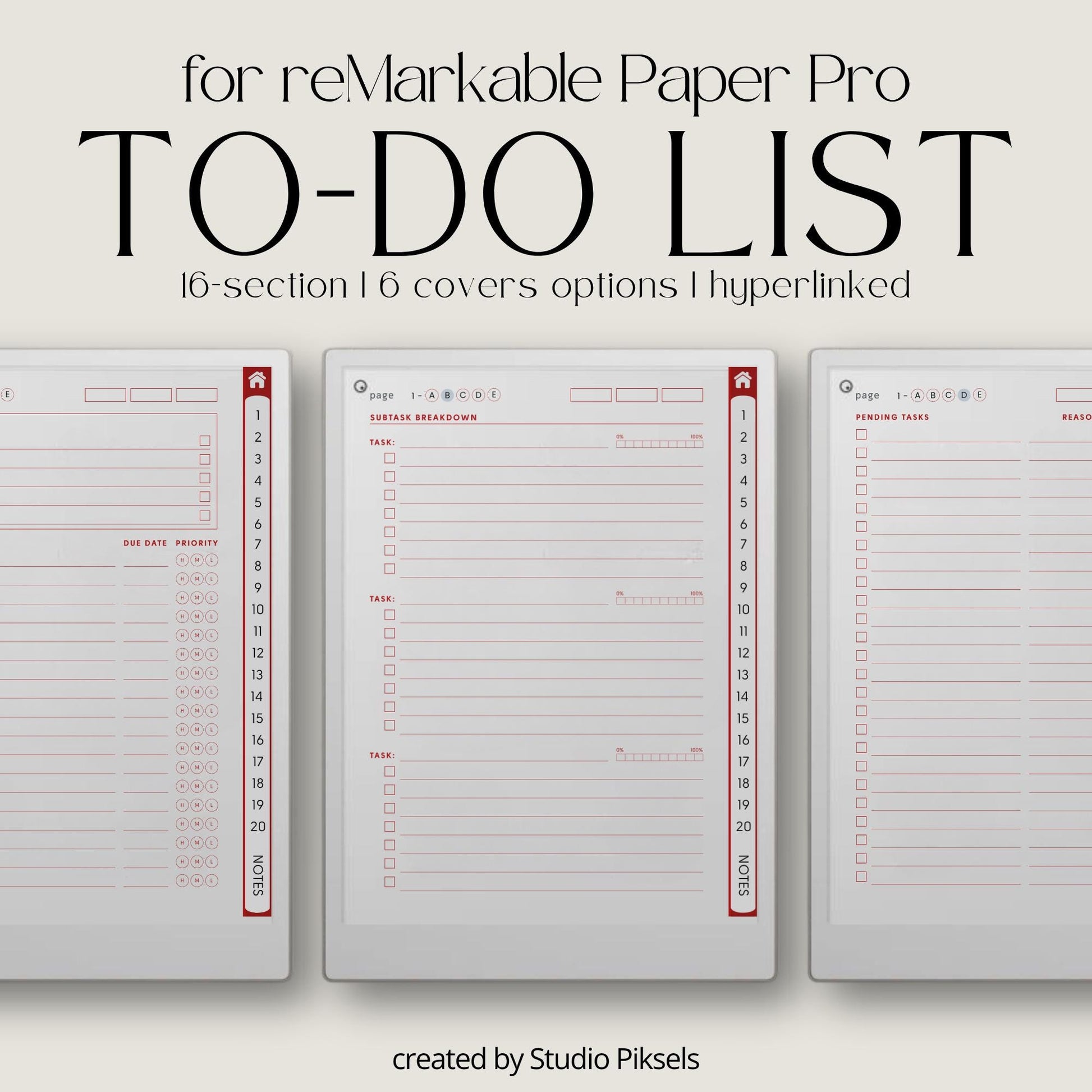 Manage daily tasks and priorities using a hyperlinked to do list notebook on reMarkable Paper Pro.