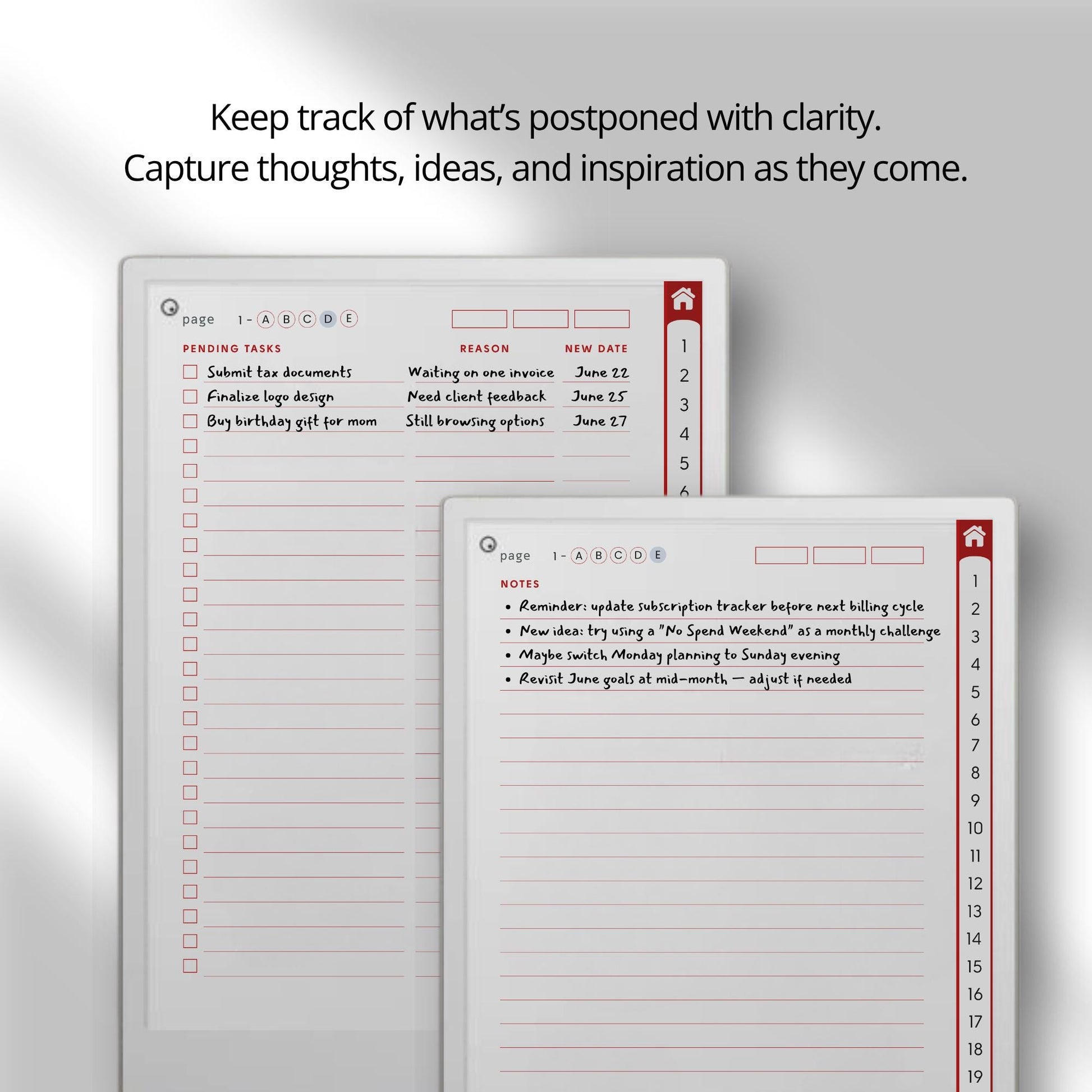 Manage daily tasks and priorities using a hyperlinked to do list notebook on reMarkable Paper Pro.