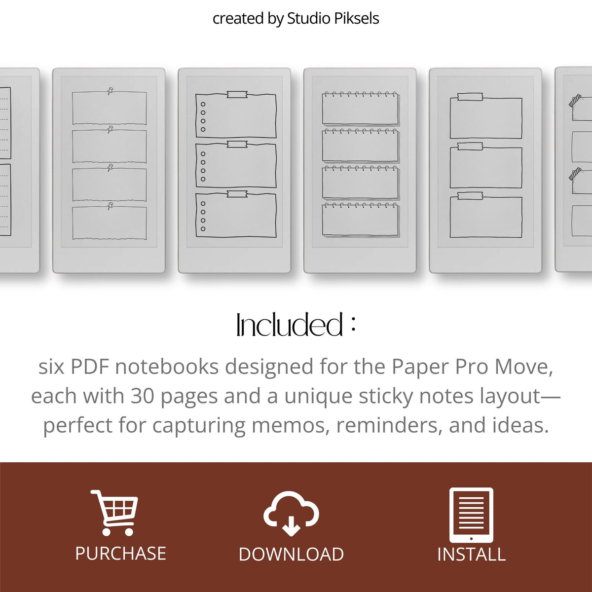 Doodle Sticky Notes bundle for reMarkable Paper Pro Move featuring six digital memo notebooks with reusable doodle, checklist, and sticky note layouts.