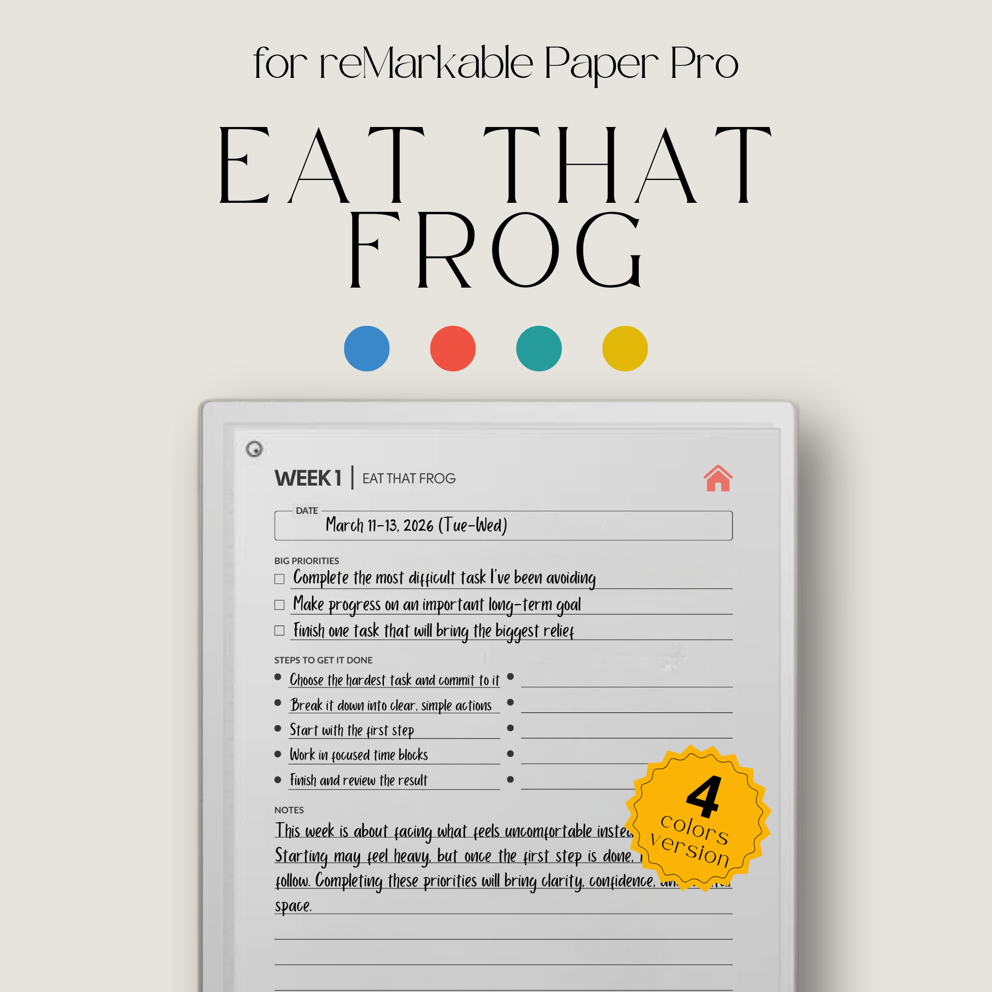 Eat That Frog Focus Planner for reMarkable Paper Pro