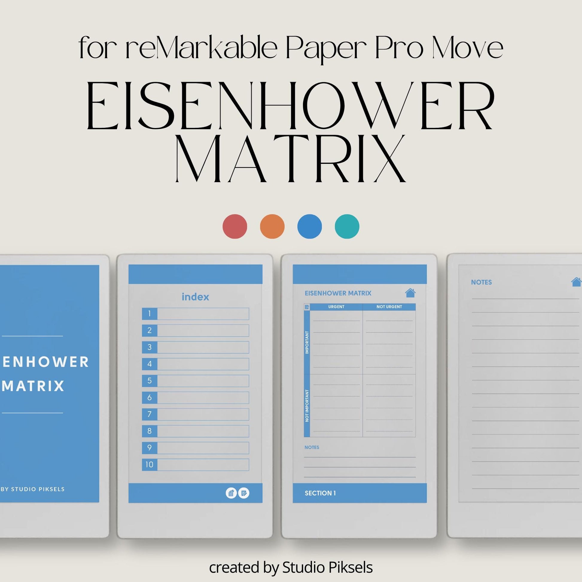 Eisenhower Matrix planner for reMarkable Paper Pro Move used to organize tasks by urgency and importance for focused daily planning.