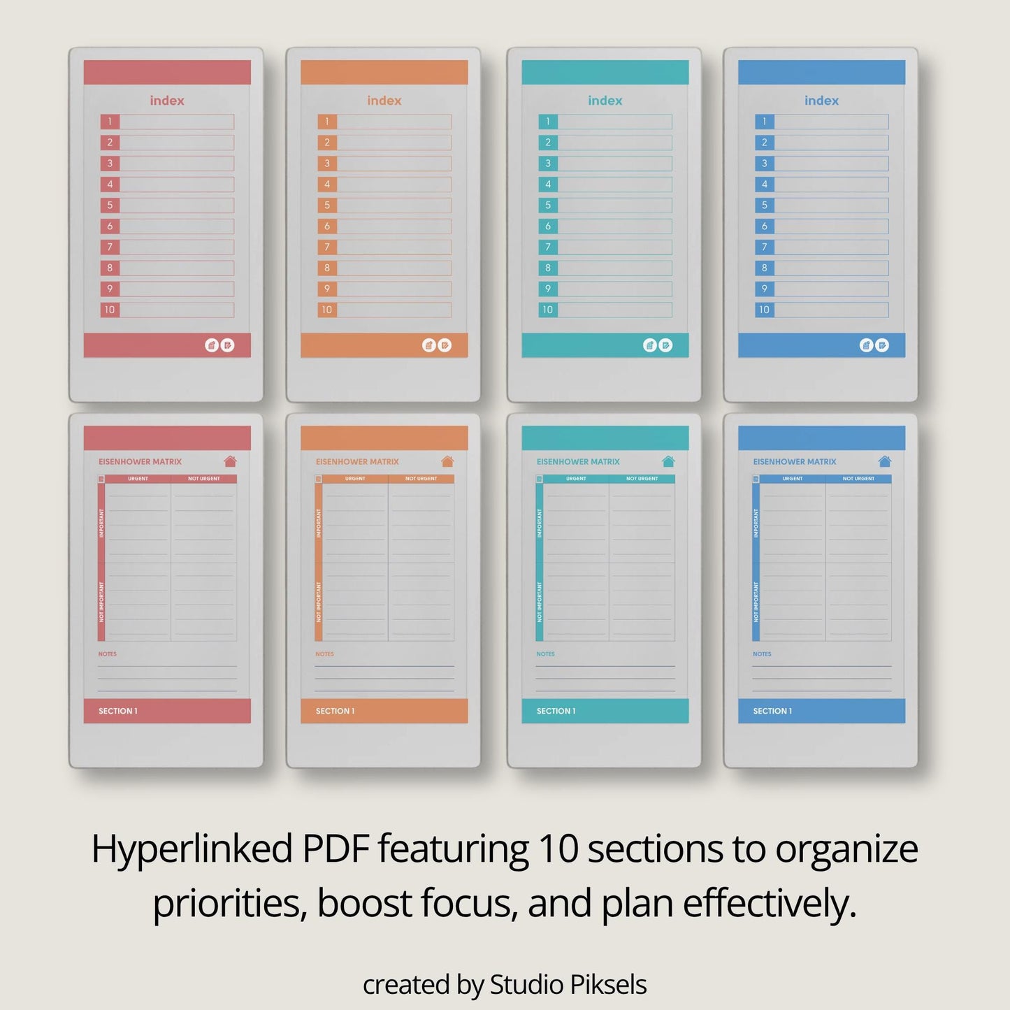 Eisenhower Matrix planner for reMarkable Paper Pro Move used to organize tasks by urgency and importance for focused daily planning.