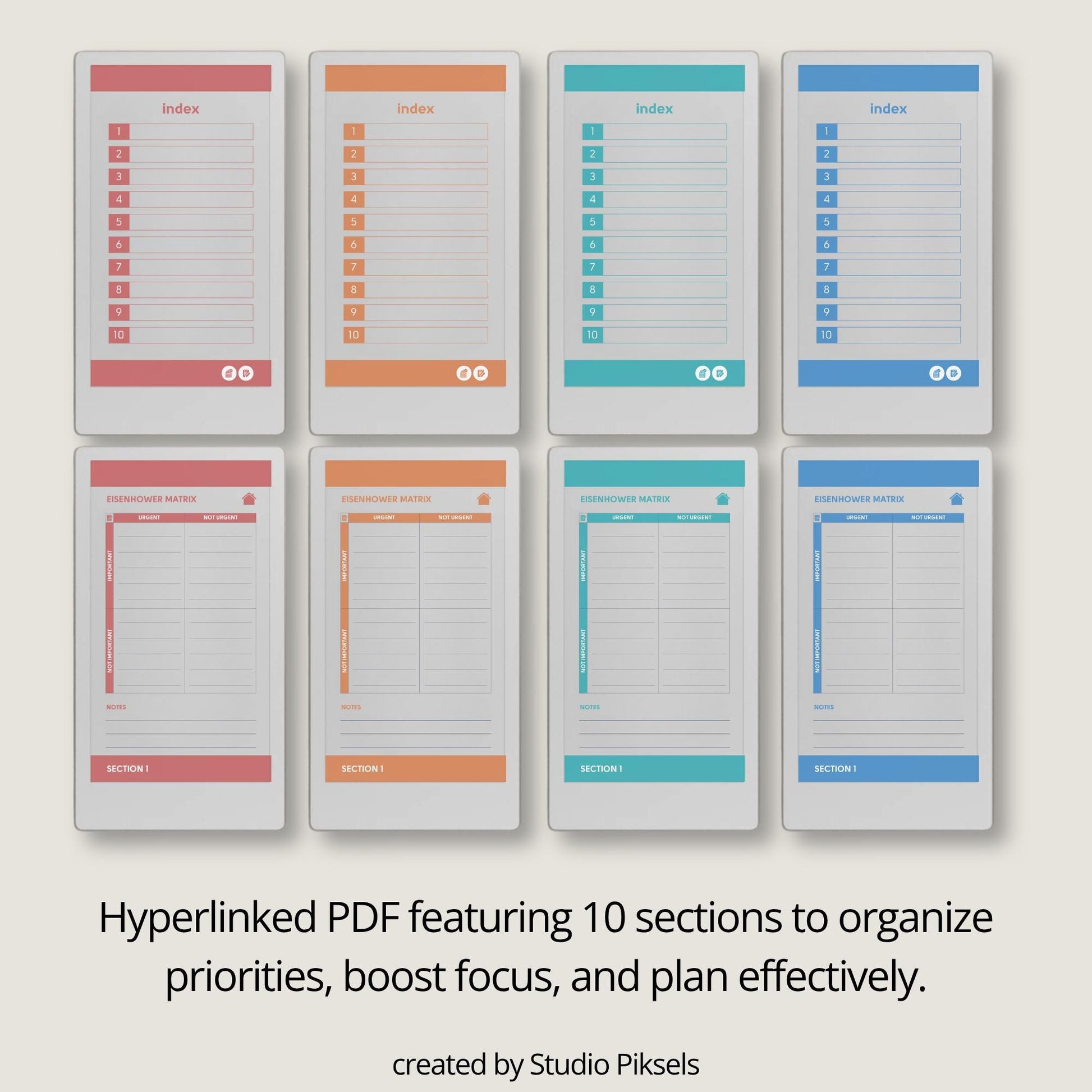 Eisenhower Matrix planner for reMarkable Paper Pro Move used to organize tasks by urgency and importance for focused daily planning.
